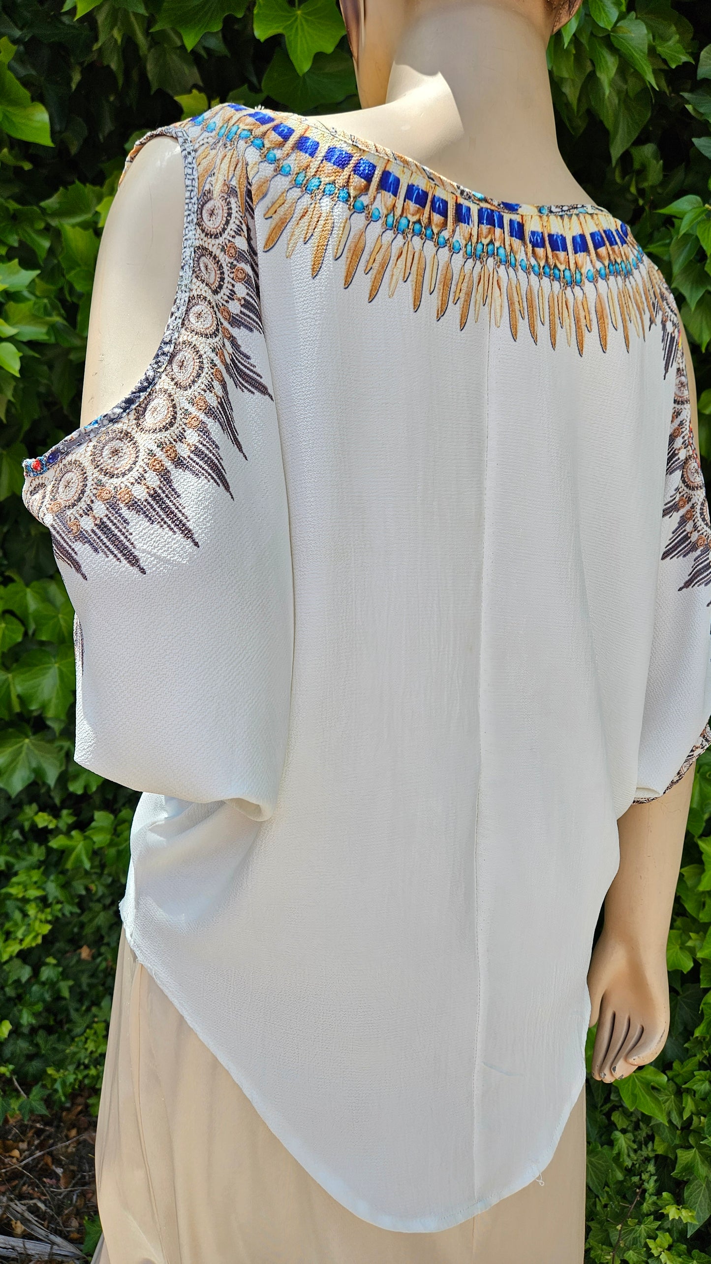 Beautiful bohemian style Blouse - Top - Ladies White Boho Print Open Sleeve Top