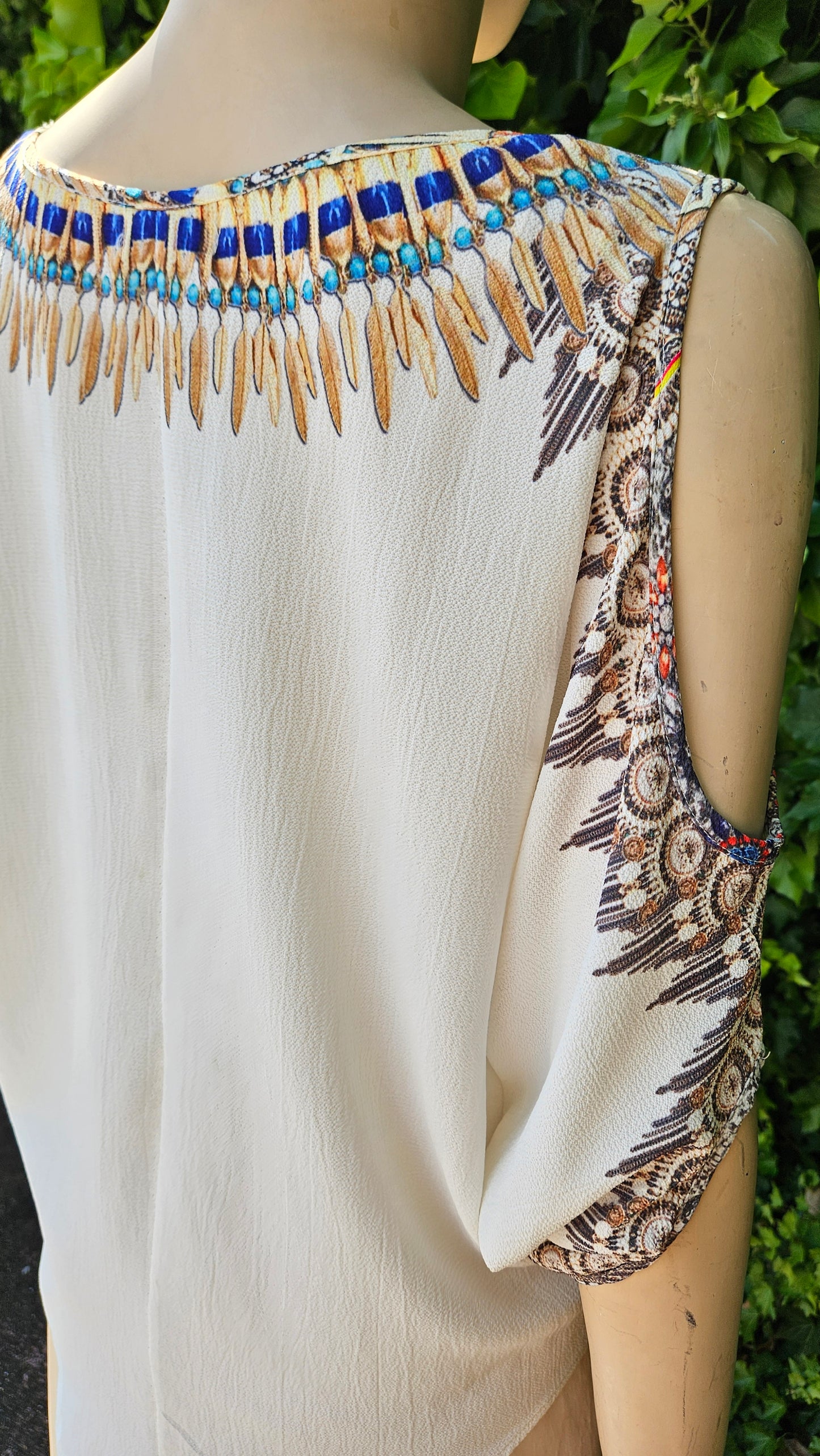 Beautiful bohemian style Blouse - Top - Ladies White Boho Print Open Sleeve Top