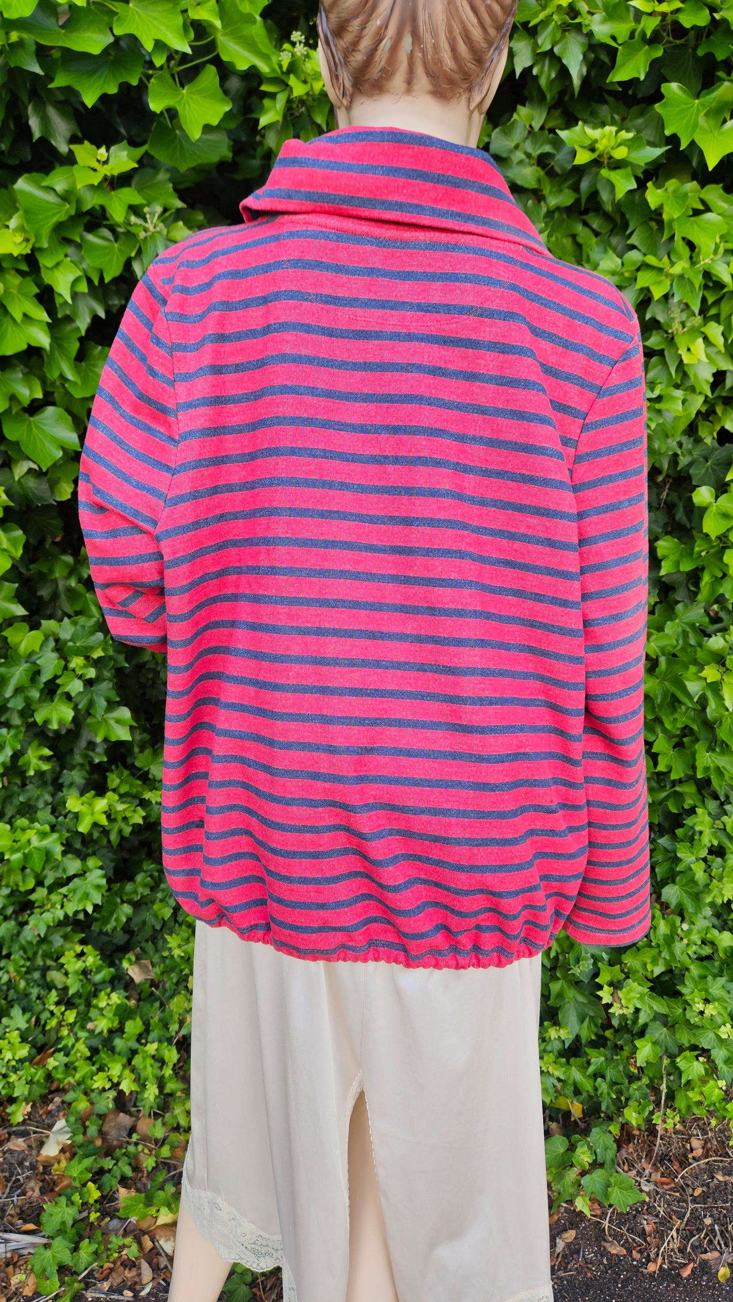 Curvy Top Gray Red Striped Cowl Neck Retro style top 3XL