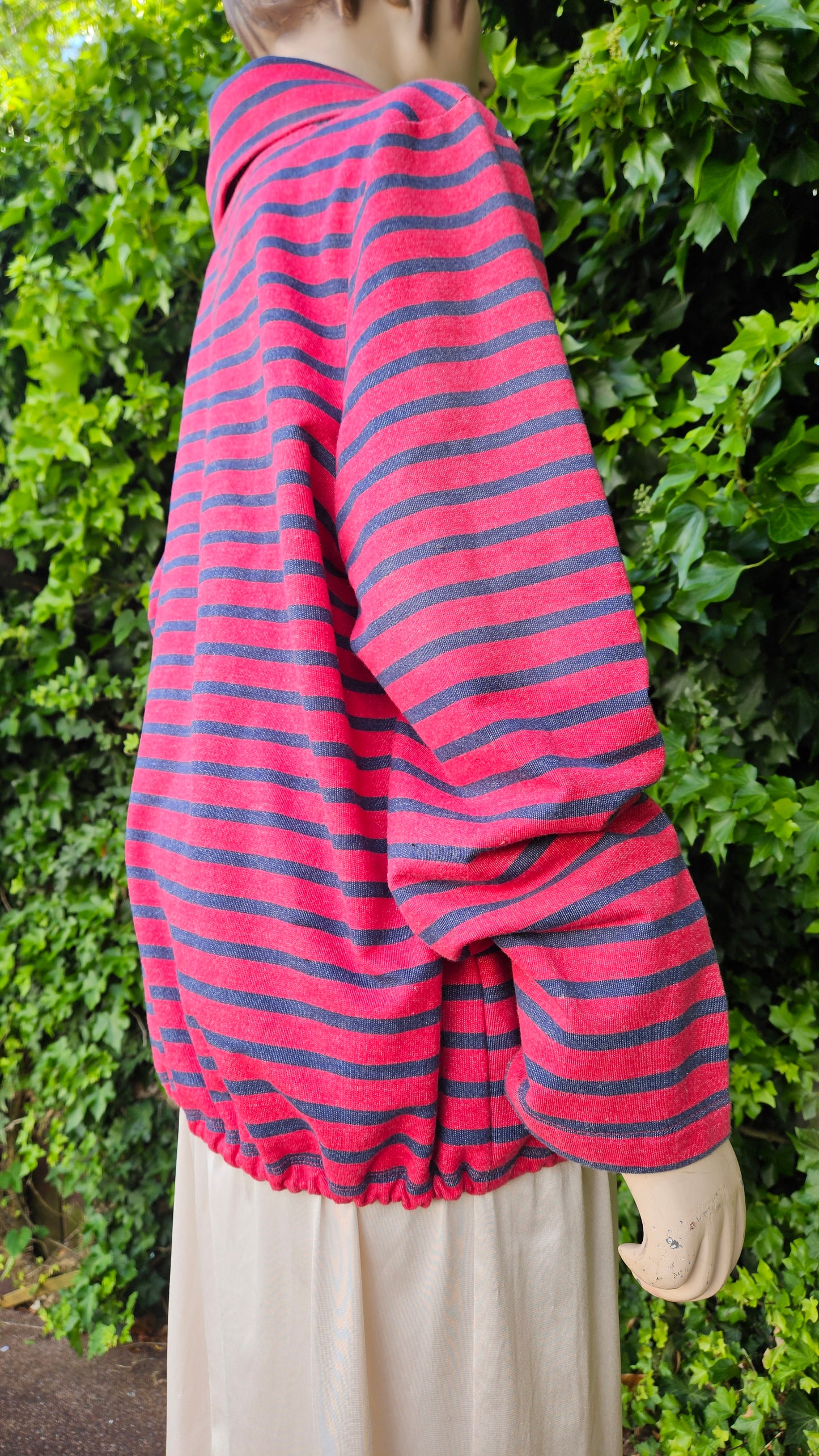 Curvy Top Gray Red Striped Cowl Neck Retro style top 3XL