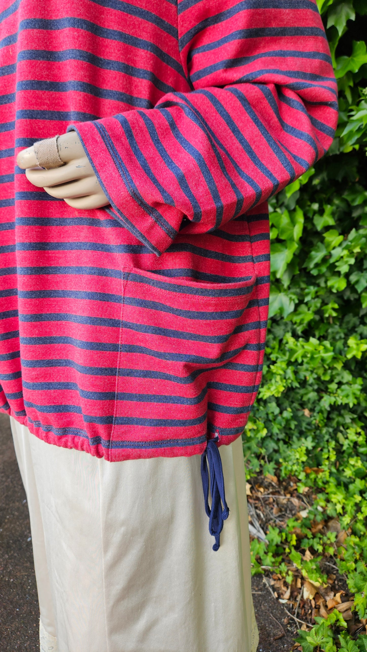 Curvy Top Gray Red Striped Cowl Neck Retro style top 3XL