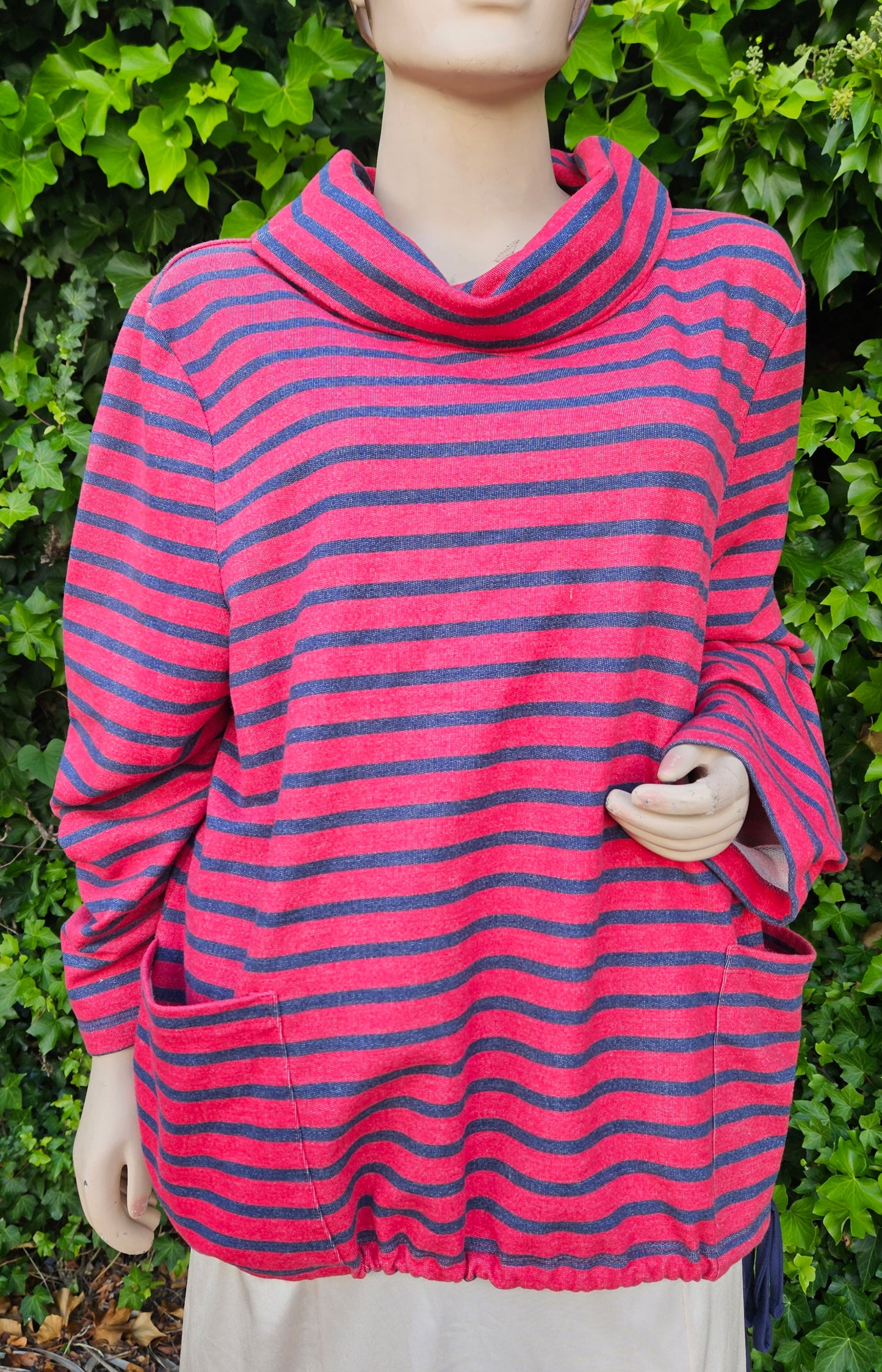 Curvy Top Gray Red Striped Cowl Neck Retro style top 3XL