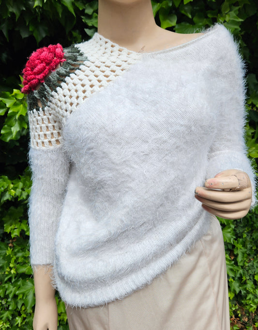Unique rose Knit Sweater Crochet Top