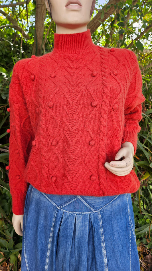 Cable Knit Sweater - Turtle Neck Knit Top - Preloved Pullovers
