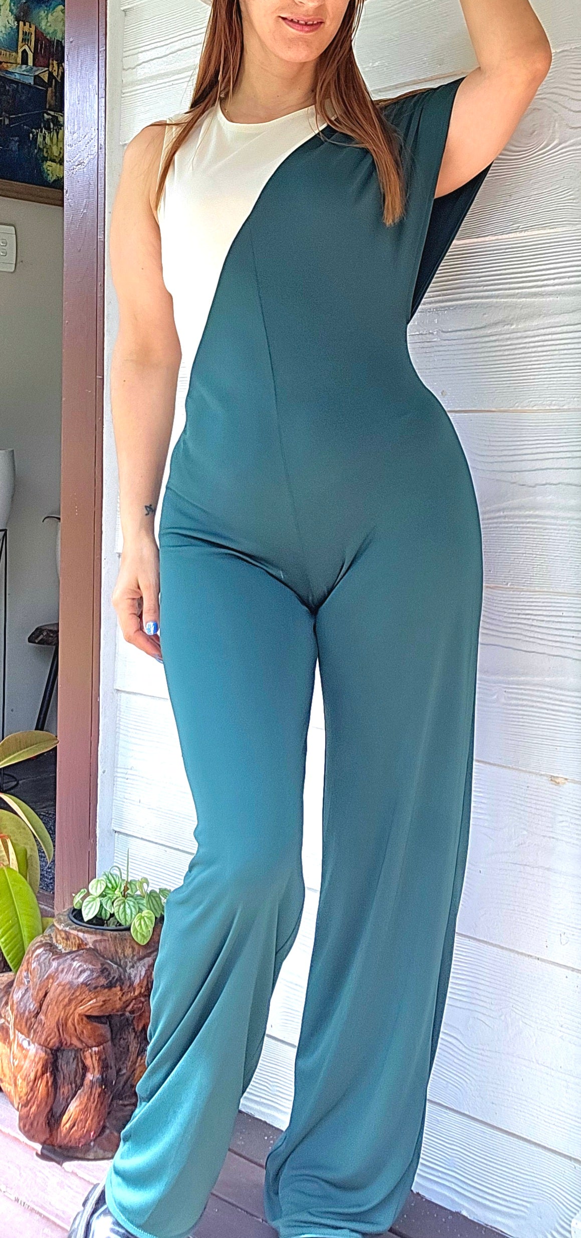 ZARA Jumpsuit Color Block Hunter Green Wide Leg- Preloved Jumpsuit - NWT jumpsuit