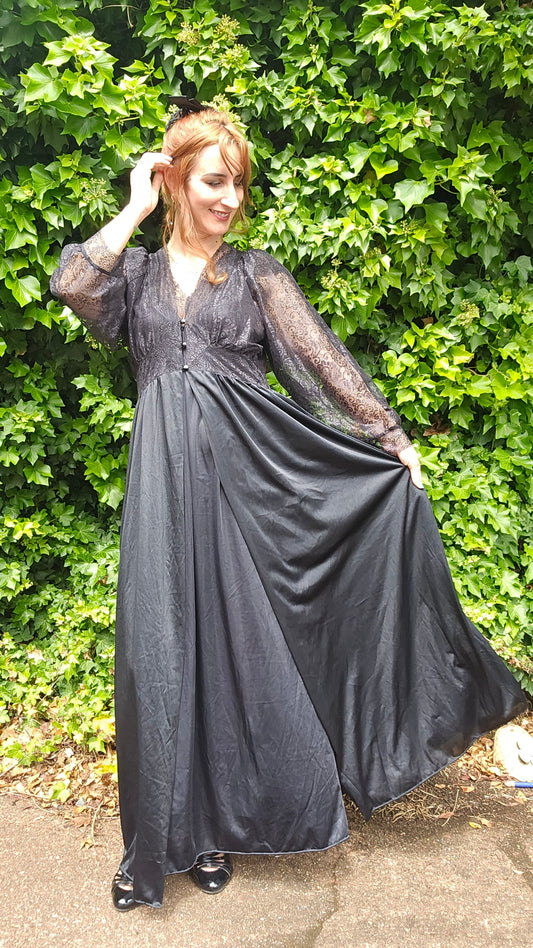 Black Vintage Robe & Slip dress set  by Bendon Lingerie lace Gown Vintage Robe