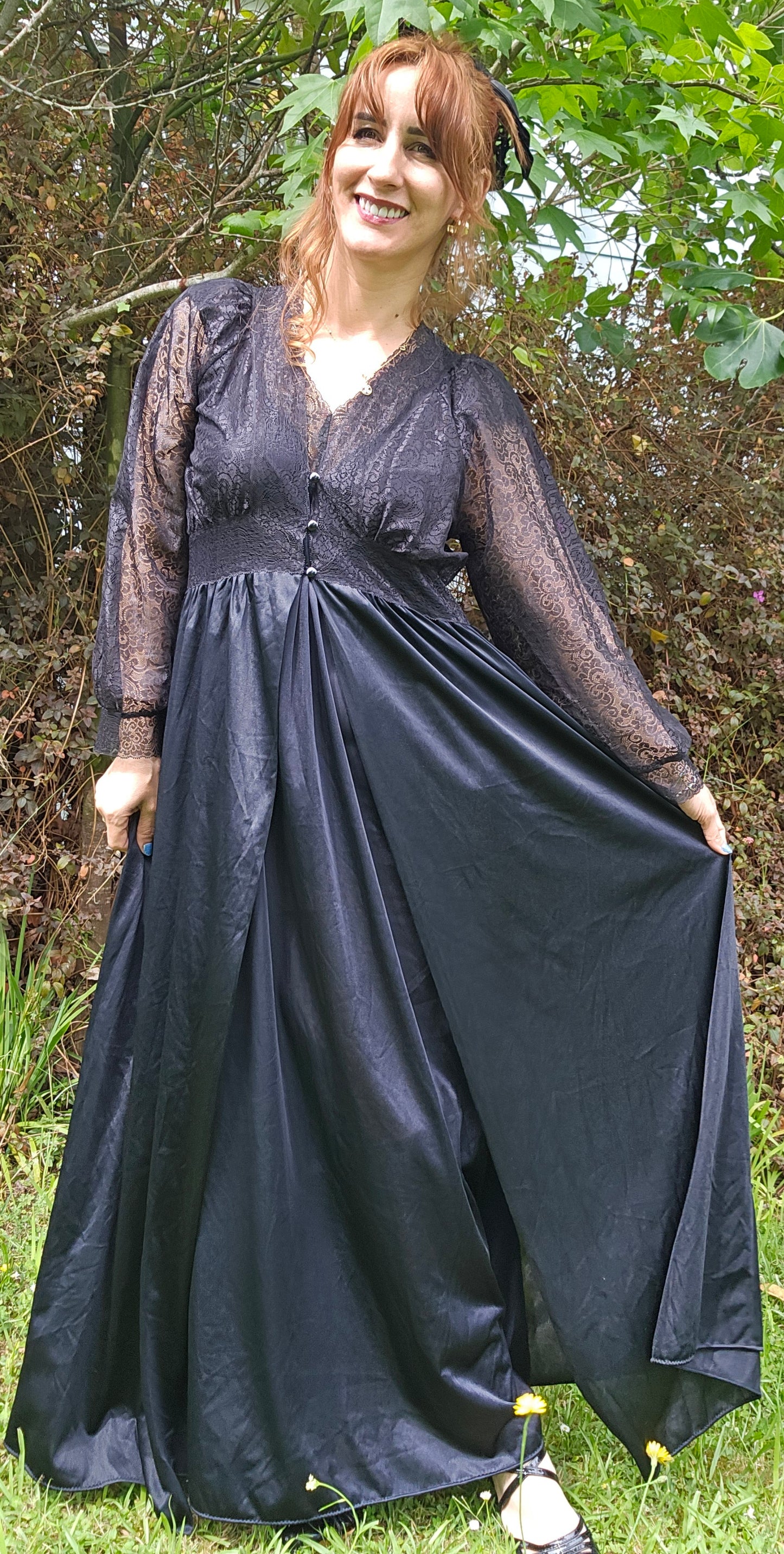 Black Vintage Robe & Slip dress set by Bendon Lingerie lace Gown Vintage Robe
