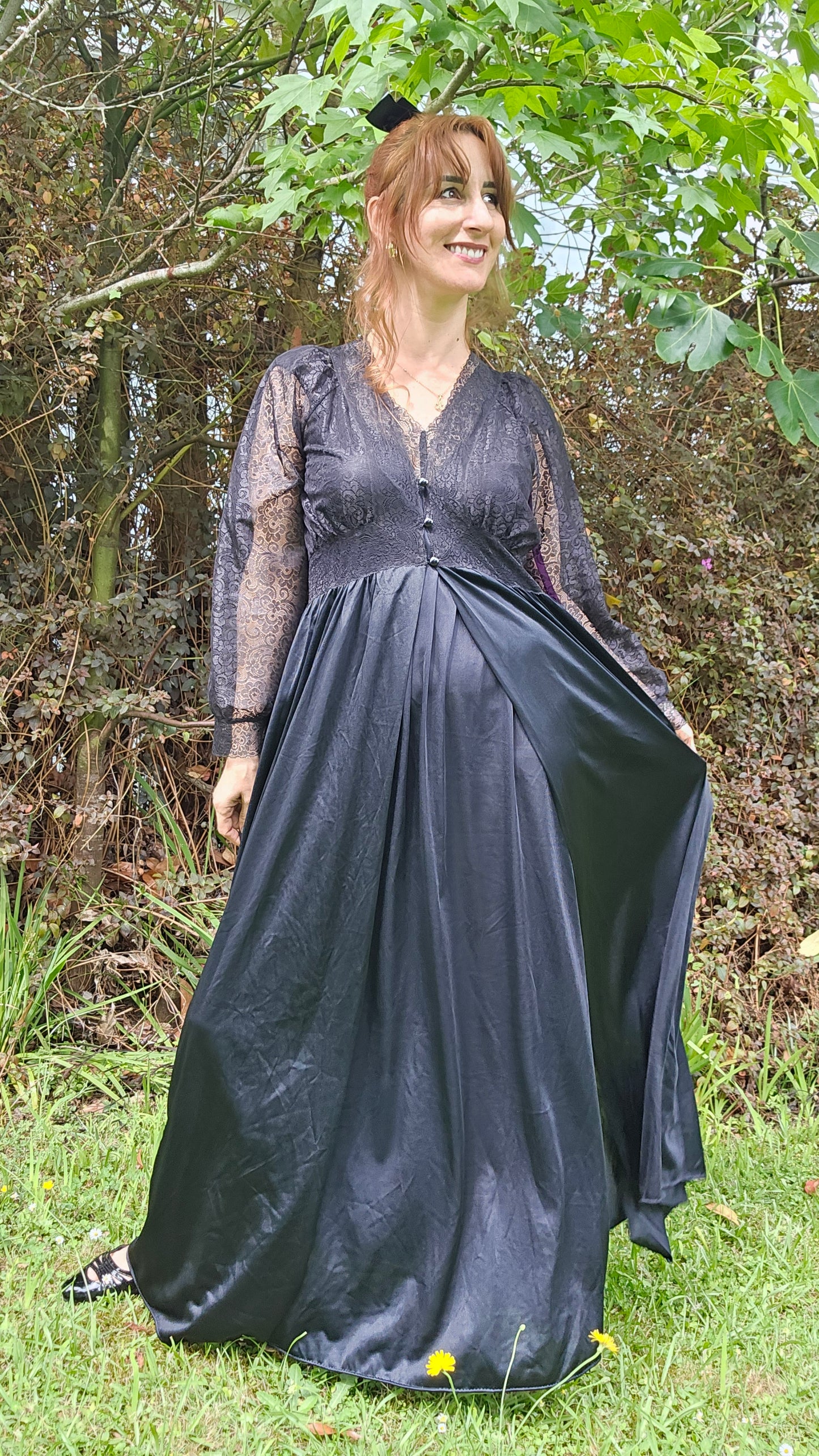 Black Vintage Robe & Slip dress set by Bendon Lingerie lace Gown Vintage Robe