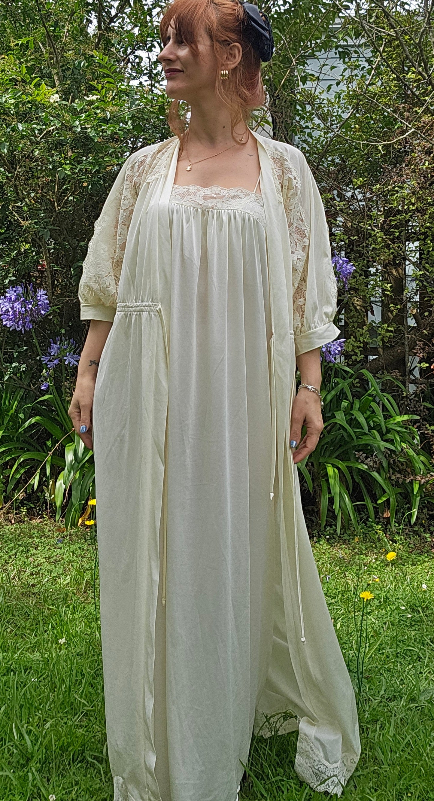 Vintage Bridal Robe & Slip dress set Lingerie lace Gown Vintage Robe