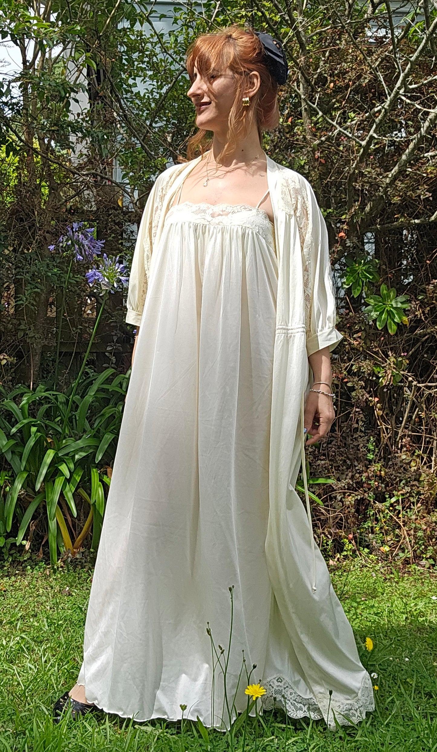 Vintage Bridal Robe & Slip dress set Lingerie lace Gown Vintage Robe