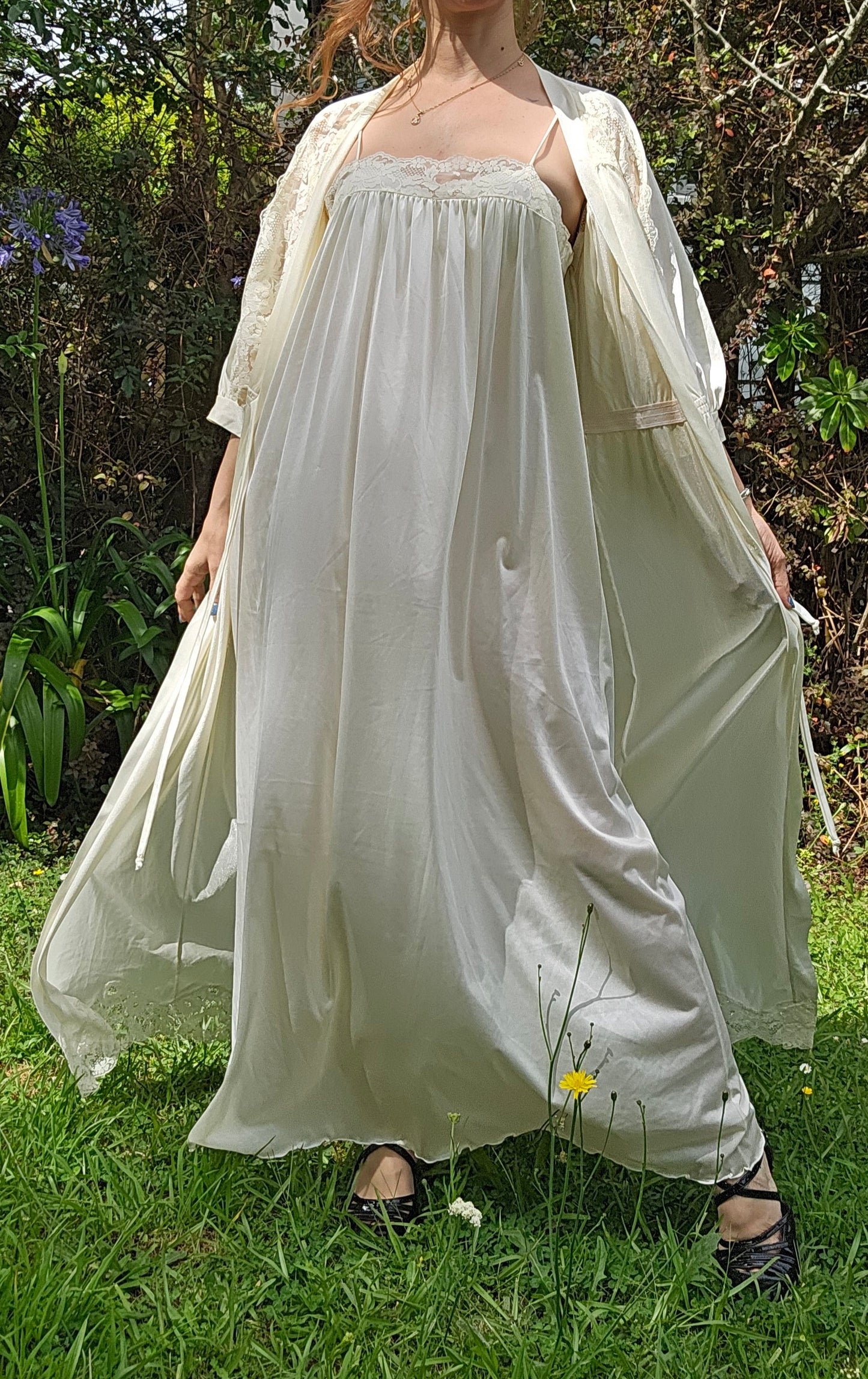 Vintage Bridal Robe & Slip dress set Lingerie lace Gown Vintage Robe