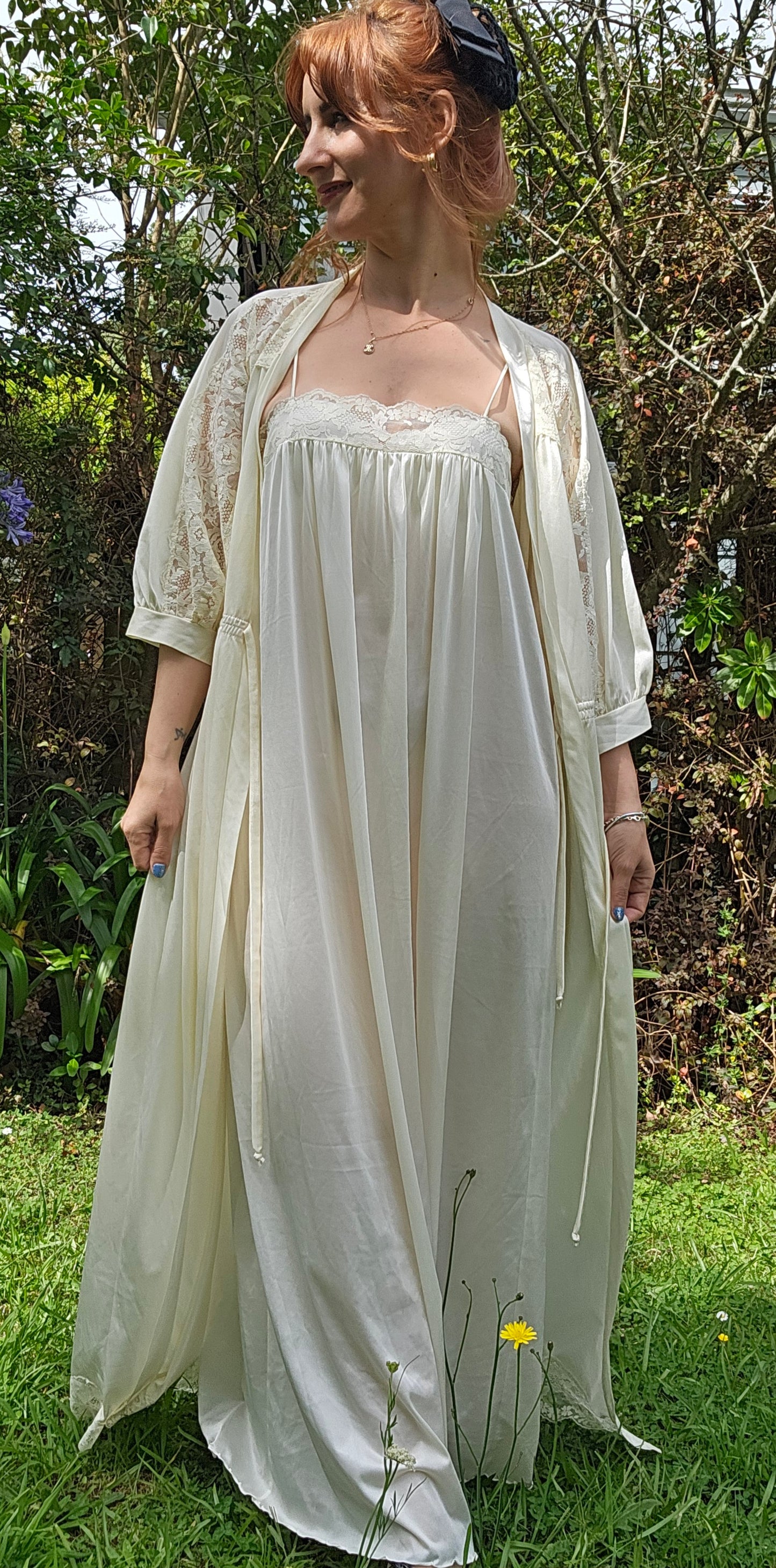 Vintage Bridal Robe & Slip dress set Lingerie lace Gown Vintage Robe