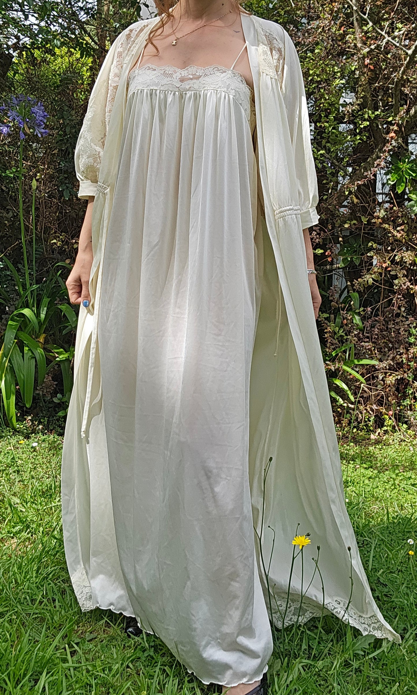 Vintage Bridal Robe & Slip dress set Lingerie lace Gown Vintage Robe