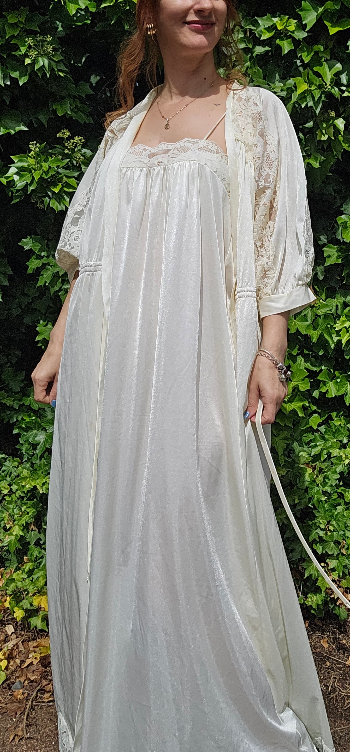 Vintage Bridal Robe & Slip dress set Lingerie lace Gown Vintage Robe