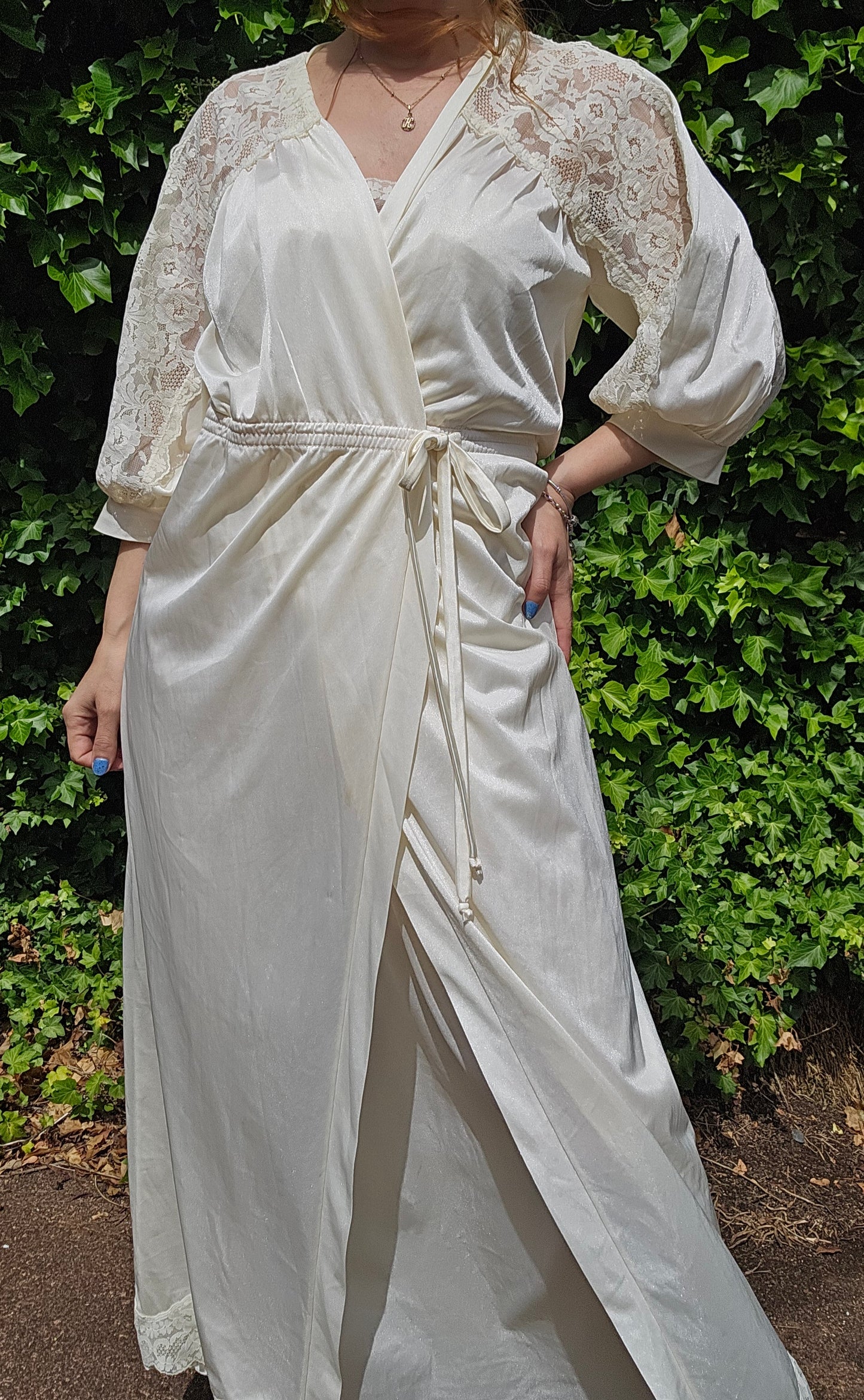 Vintage Bridal Robe & Slip dress set Lingerie lace Gown Vintage Robe