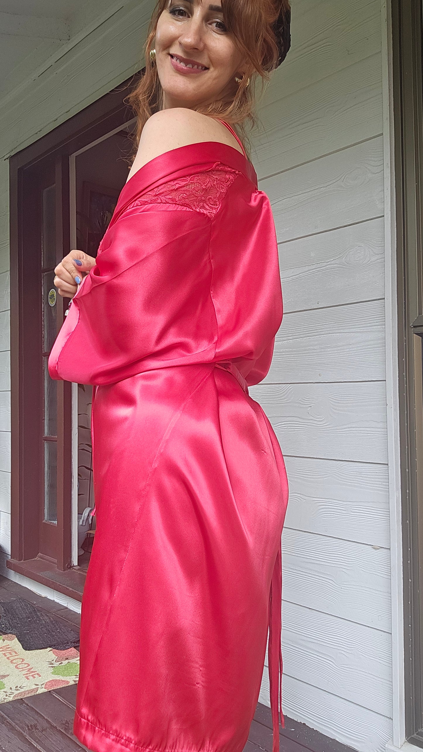 Hilton Lace Belted Satin Robe Set with slip dress Slip dress - lingerie