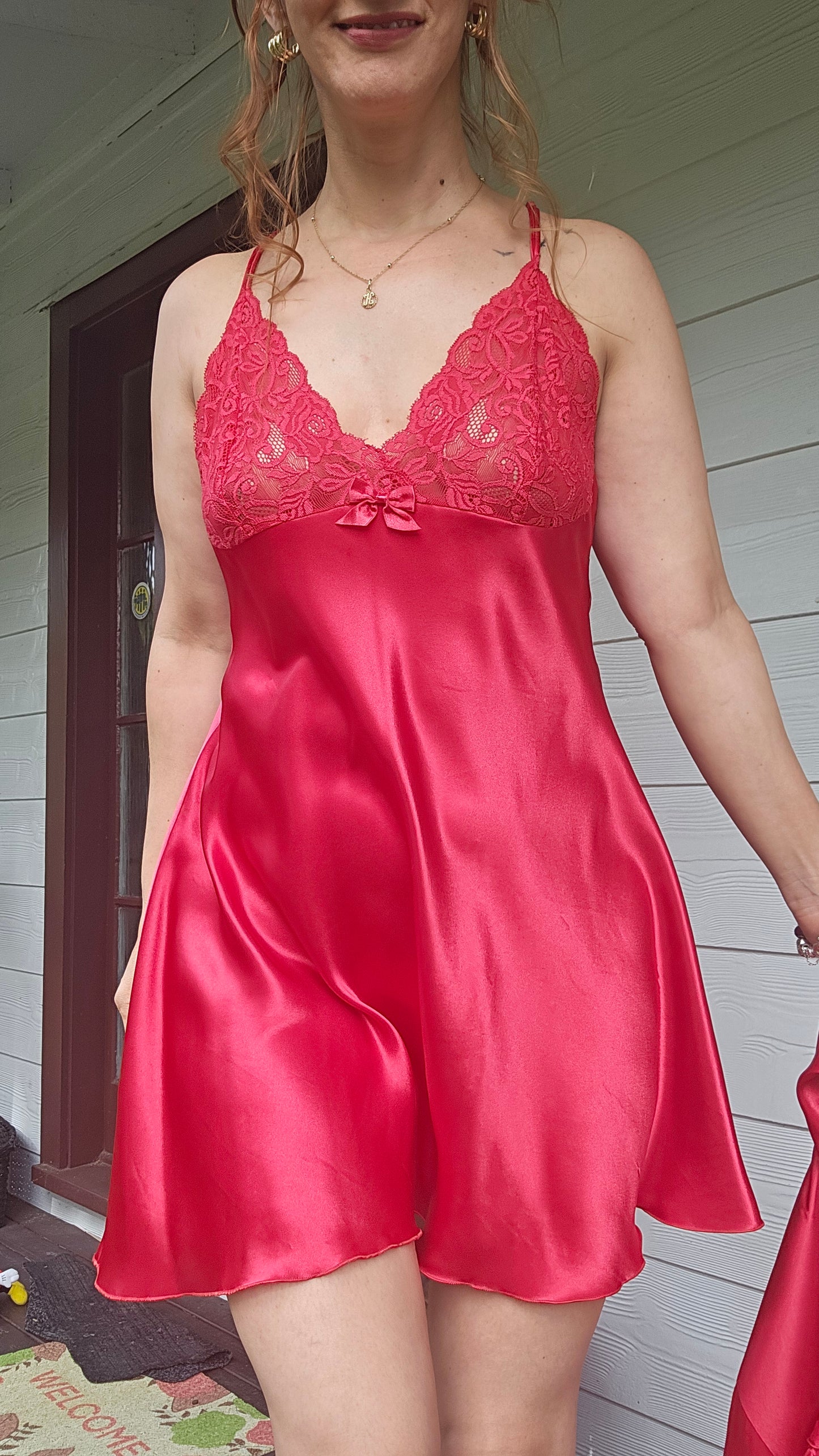 Hilton Lace Belted Satin Robe Set with slip dress Slip dress - lingerie