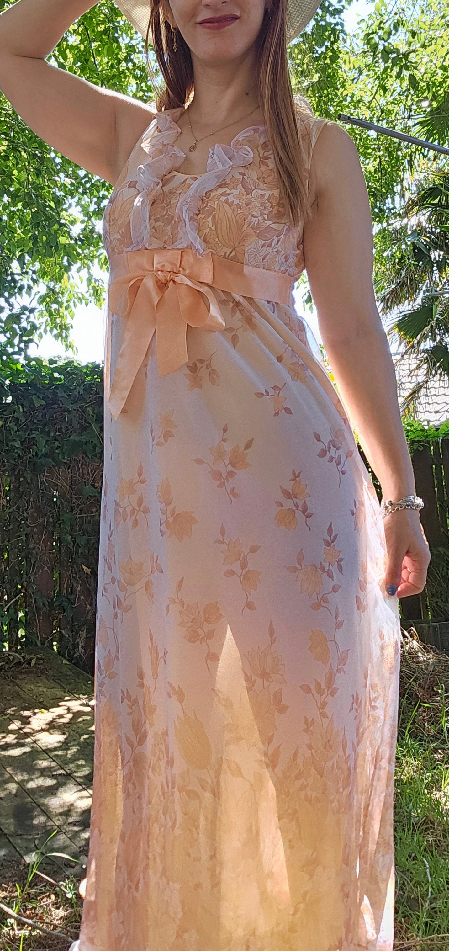 Women's Pink and Orange Dress 60s Vintage Nightie by St Michael Slip Dress – Slipwear
