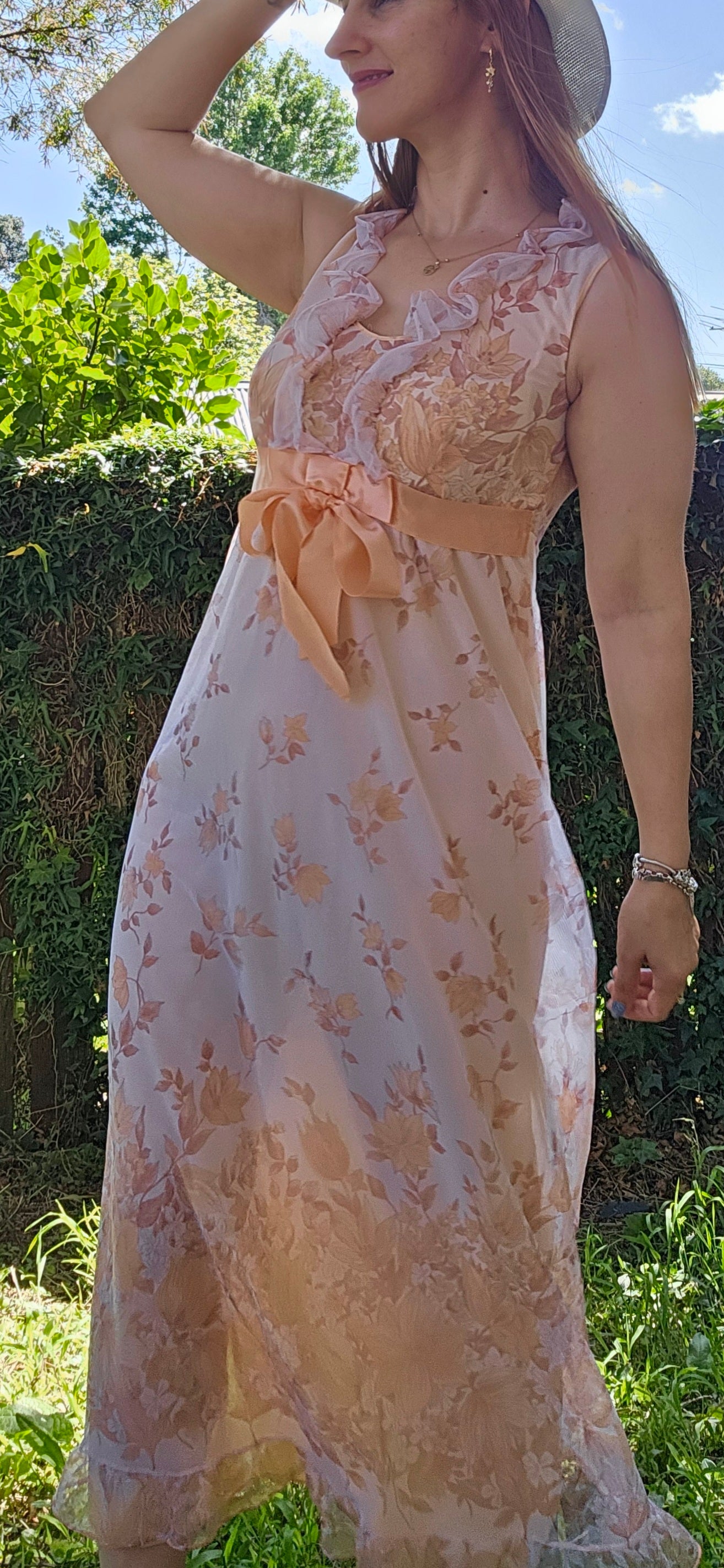 Women's Pink and Orange Dress 60s Vintage Nightie by St Michael Slip Dress – Slipwear