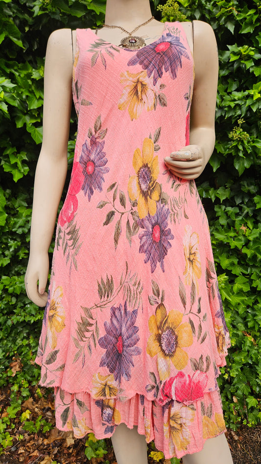 Italian Floral Double Layer Sleeveless Dress