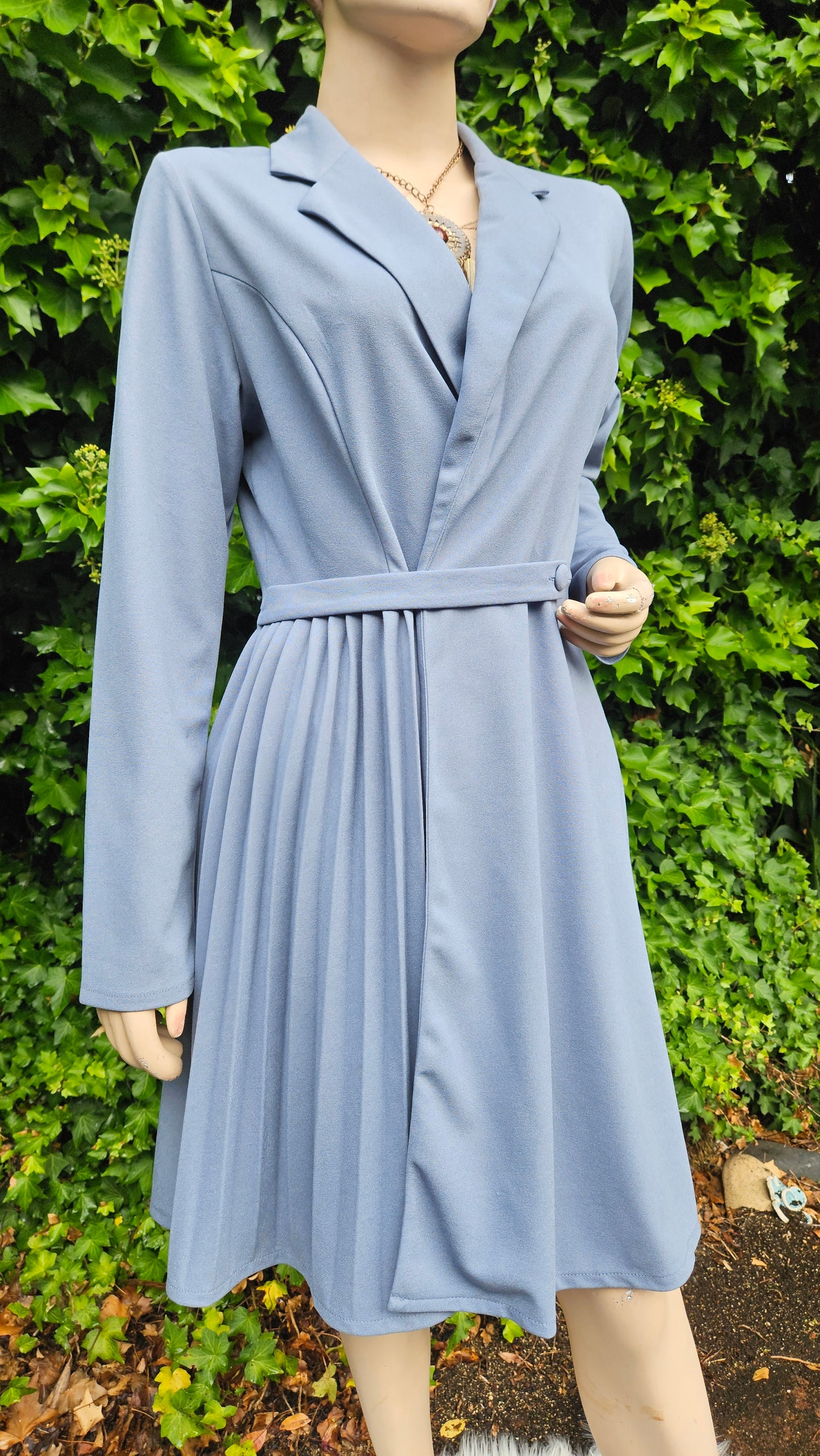 Lapel Neck Pleated Hem Blazer Dress Vintage A-Line Dress in good Condition Vintage Dress