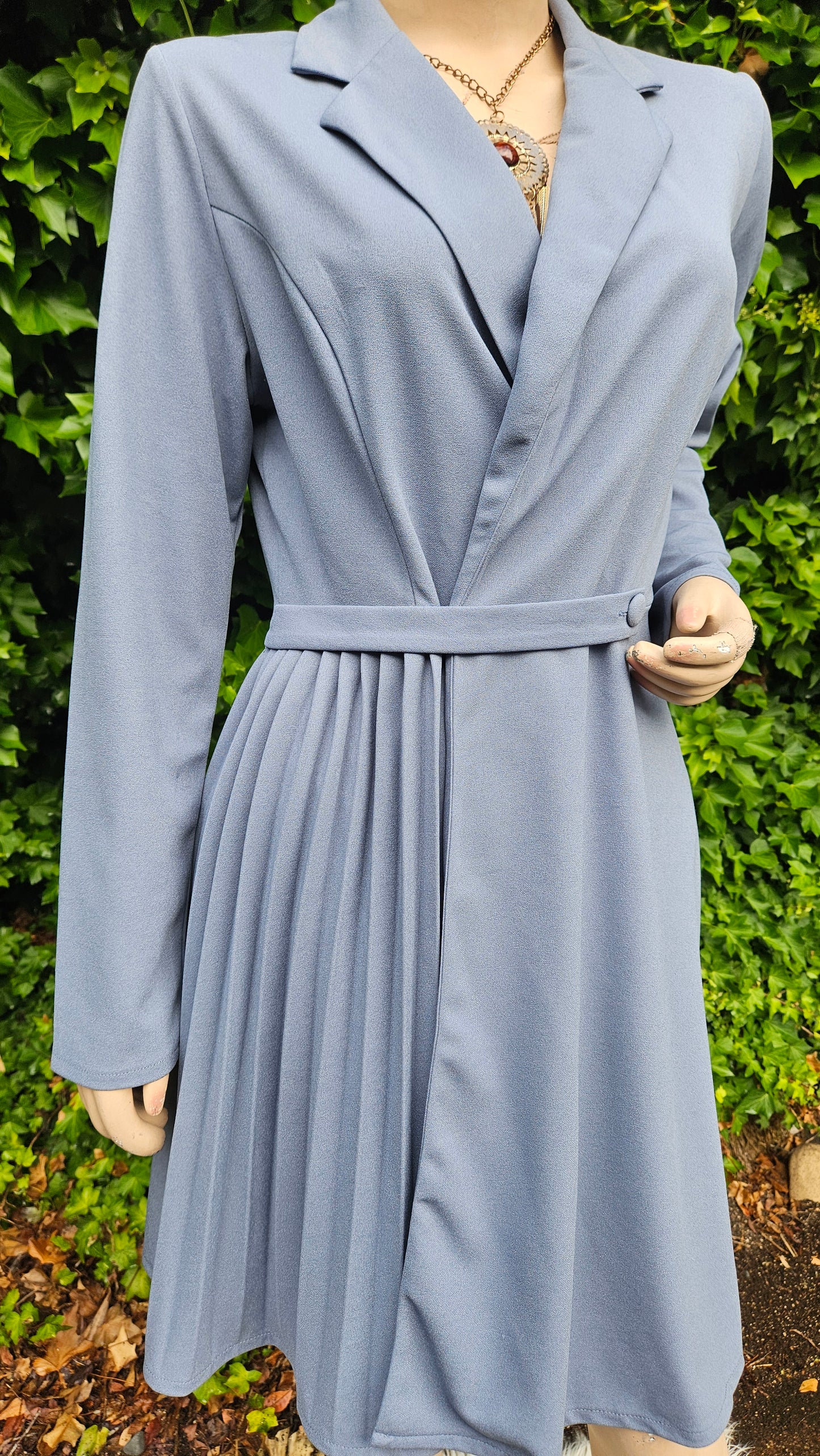 Lapel Neck Pleated Hem Blazer Dress Vintage A-Line Dress in good Condition Vintage Dress