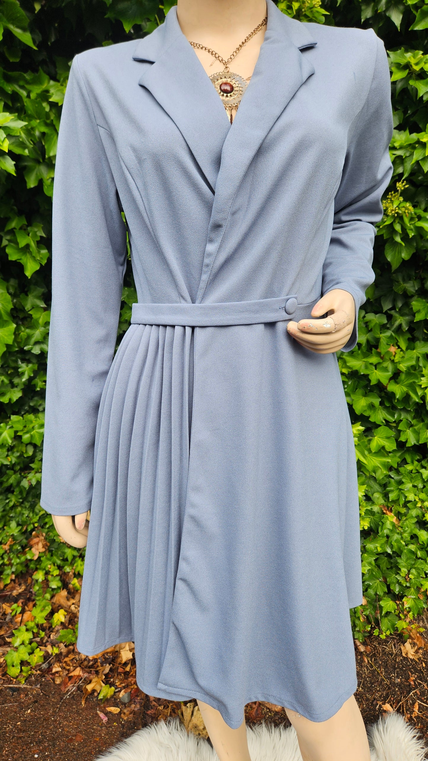Lapel Neck Pleated Hem Blazer Dress Vintage A-Line Dress in good Condition Vintage Dress