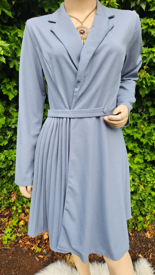 Lapel Neck Pleated Hem Blazer Dress Vintage A-Line Dress in good Condition Vintage Dress