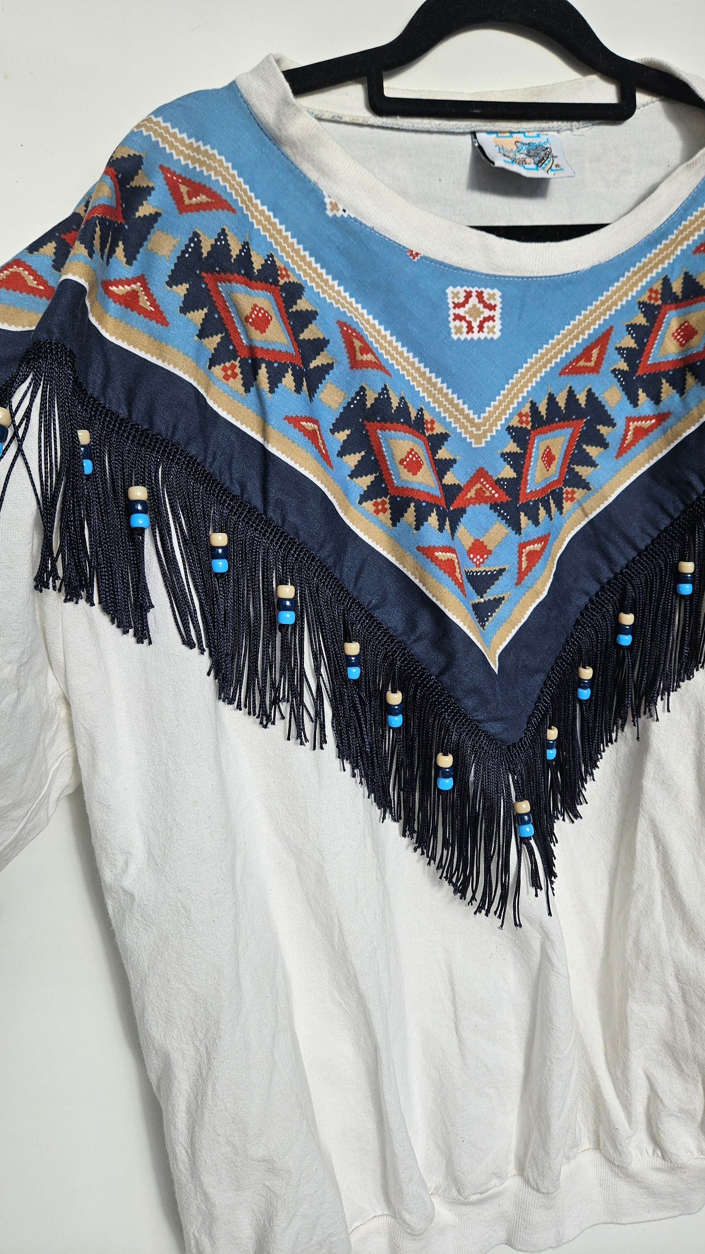 1980's Hazelwood Exclusive Womens Totally 80s Southwestern Style Fringed Shirt - Sweatshirt Vintage Crewneck - jumper