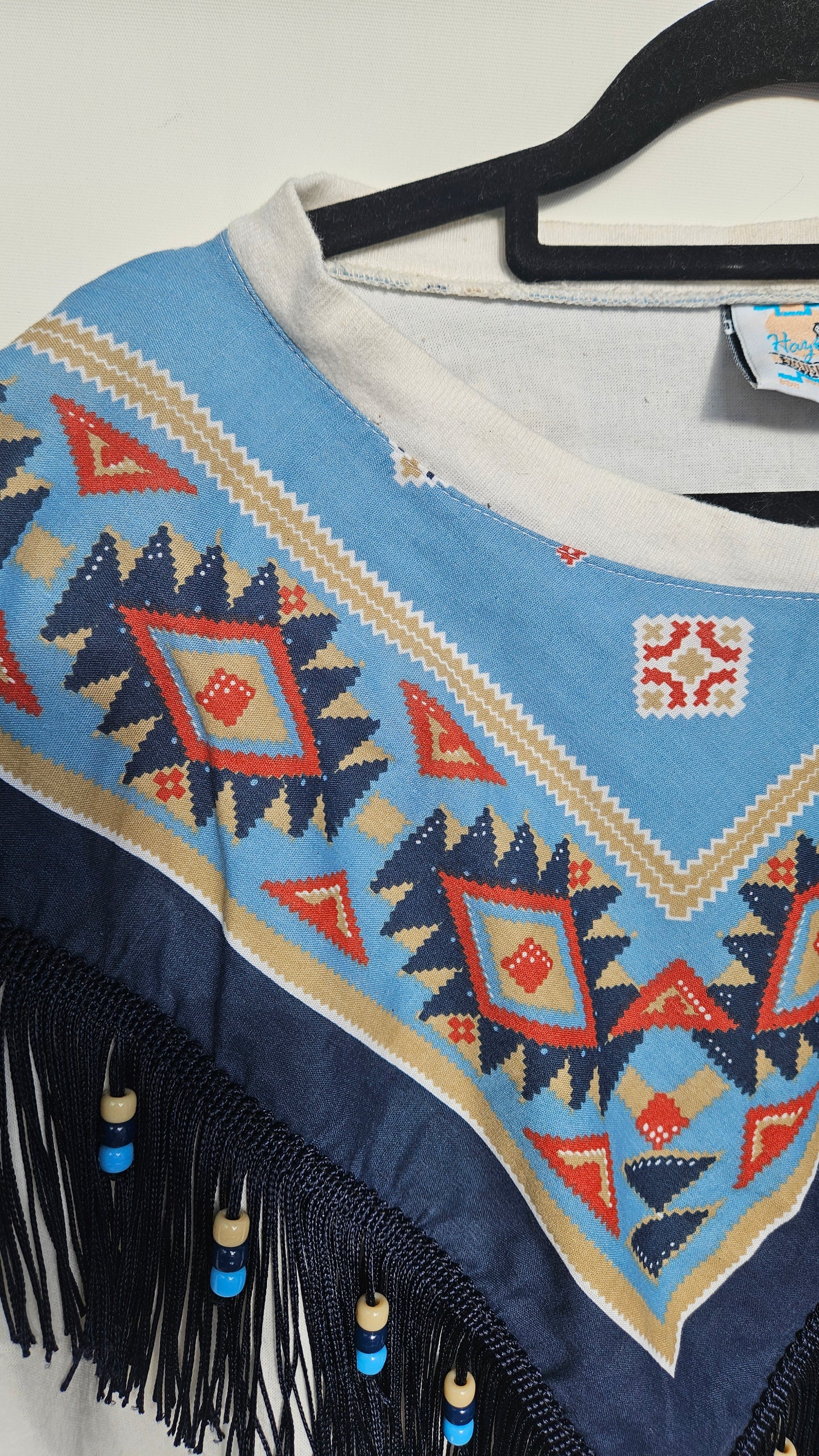1980's Hazelwood Exclusive Womens Totally 80s Southwestern Style Fringed Shirt - Sweatshirt Vintage Crewneck - jumper