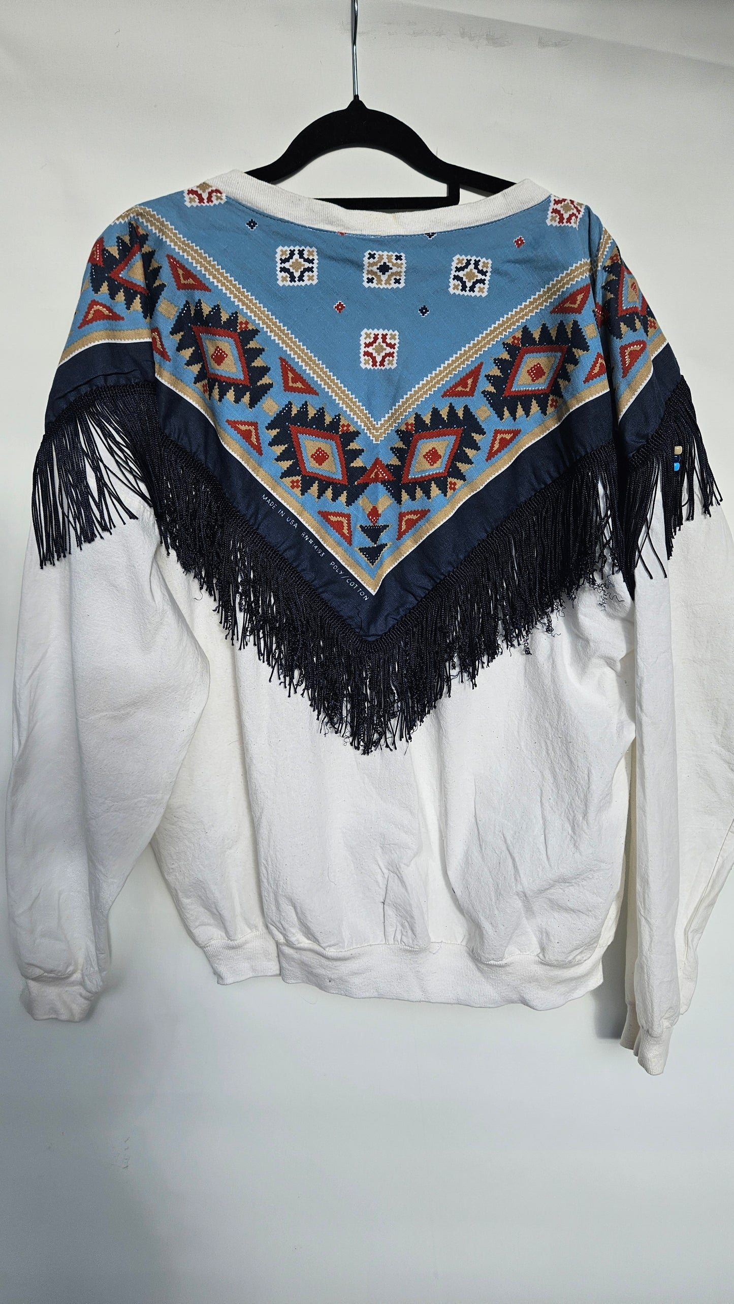 1980's Hazelwood Exclusive Womens Totally 80s Southwestern Style Fringed Shirt - Sweatshirt Vintage Crewneck - jumper