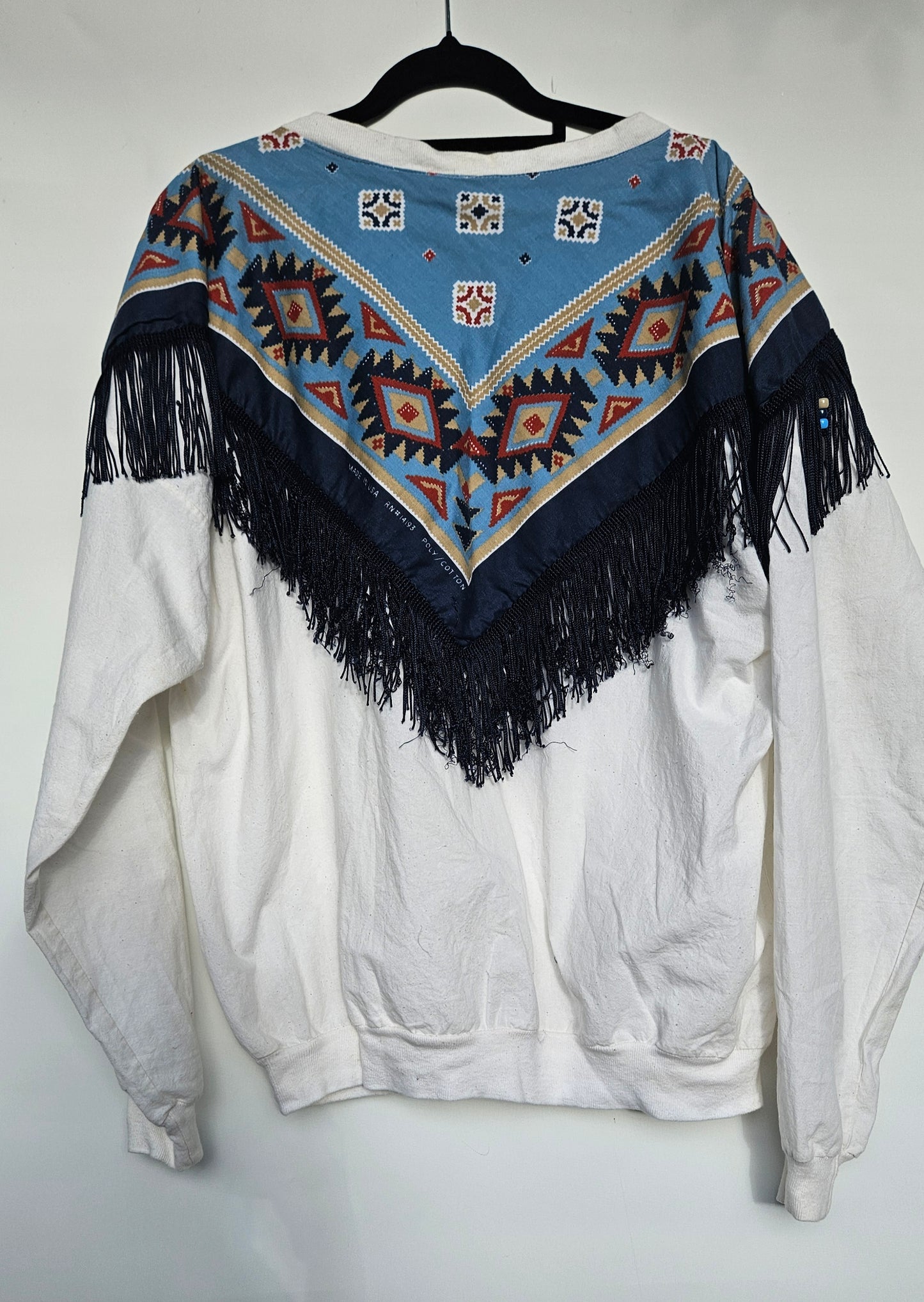 1980's Hazelwood Exclusive Womens Totally 80s Southwestern Style Fringed Shirt - Sweatshirt Vintage Crewneck - jumper