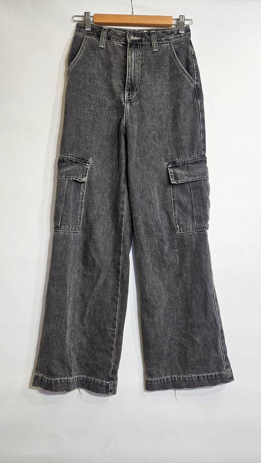 Pair of grey denim cargo pants in size 6, in good preloved condition available inAuckland New Zealand
