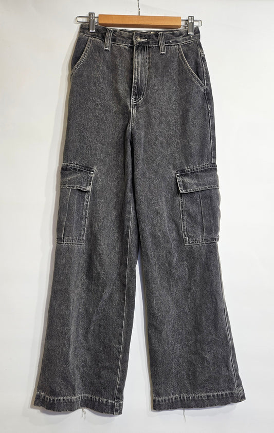 Pair of grey denim cargo pants in size 6, in good preloved condition available inAuckland New Zealand