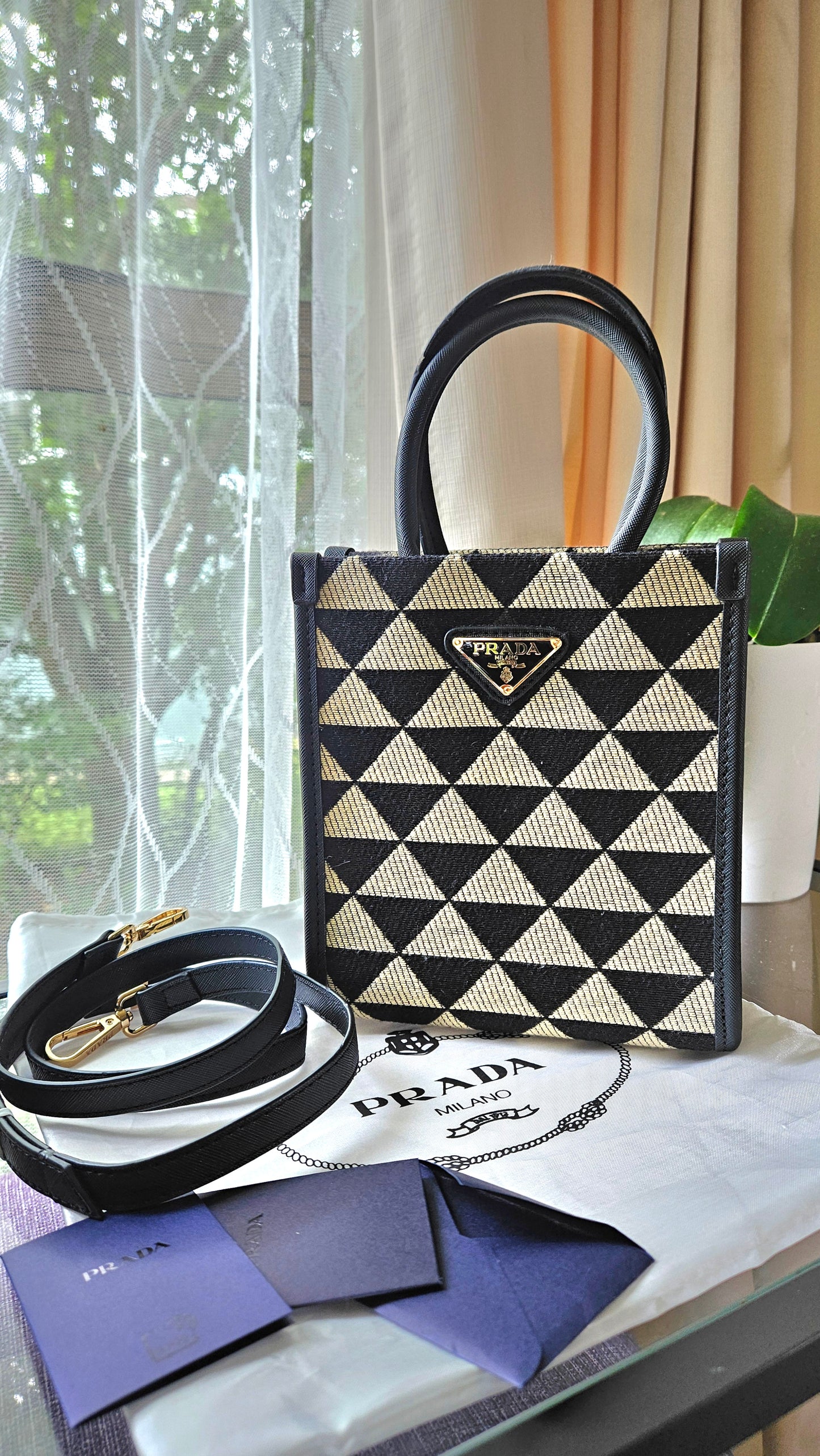 Prada Symbole Triangolo Jacquard Mini Tote - Prada shoulder bag - Mini hand bag