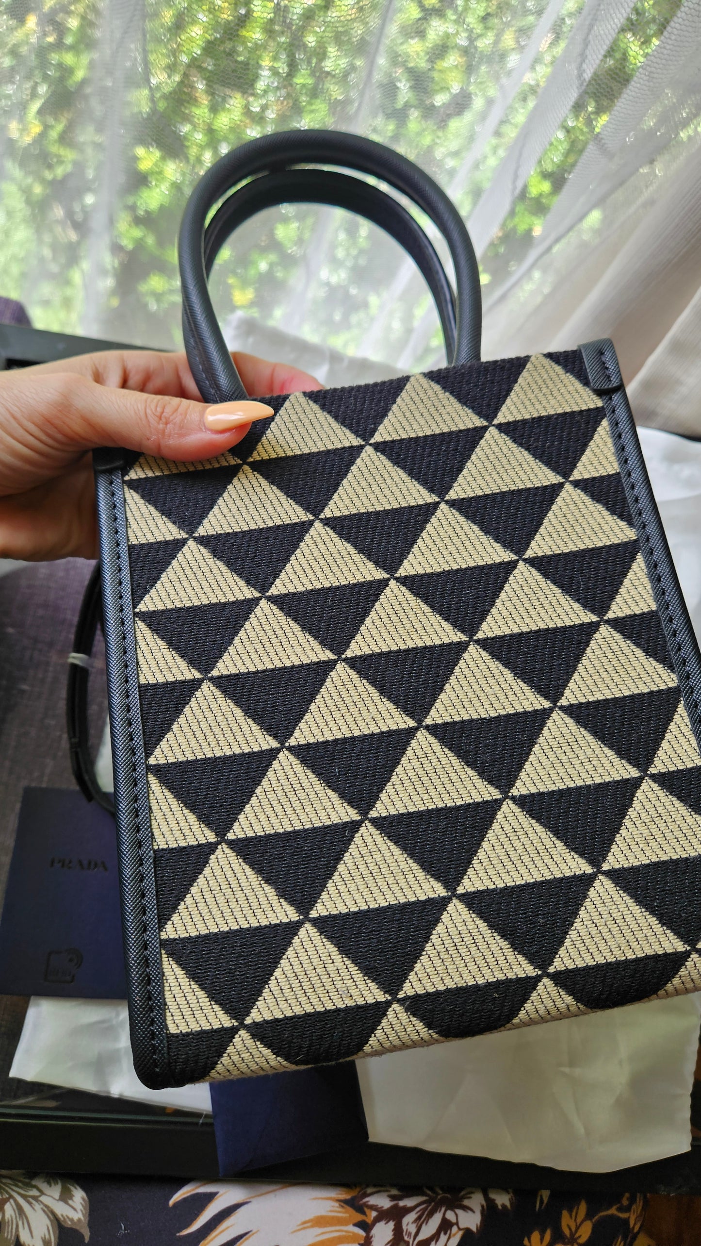Prada Symbole Triangolo Jacquard Mini Tote - Prada shoulder bag - Mini hand bag