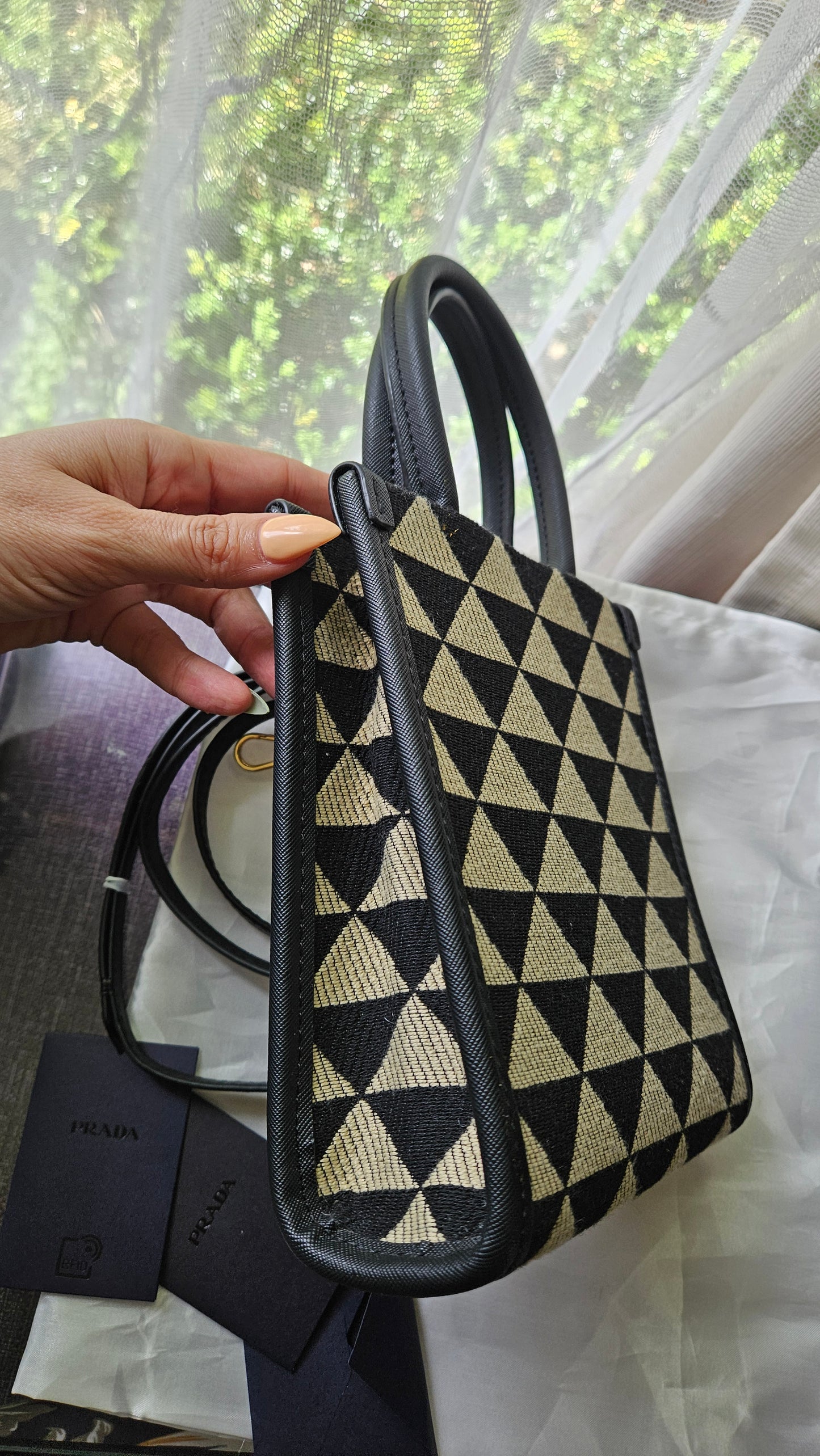 Prada Symbole Triangolo Jacquard Mini Tote - Prada shoulder bag - Mini hand bag
