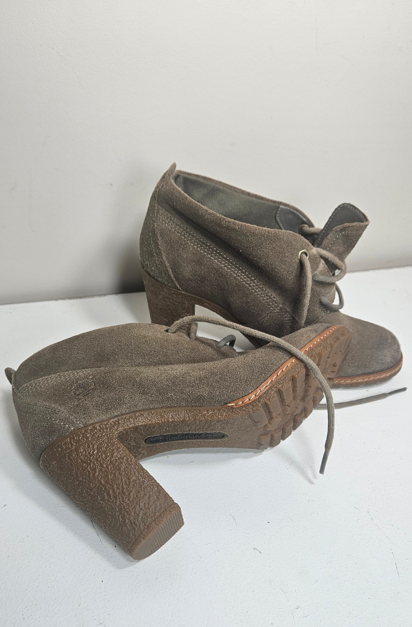 Stunning TIMBERLAND GLANCY Chukka Ankle BOOTS SUEDE High Heels Lace UpsBoots Size 38.