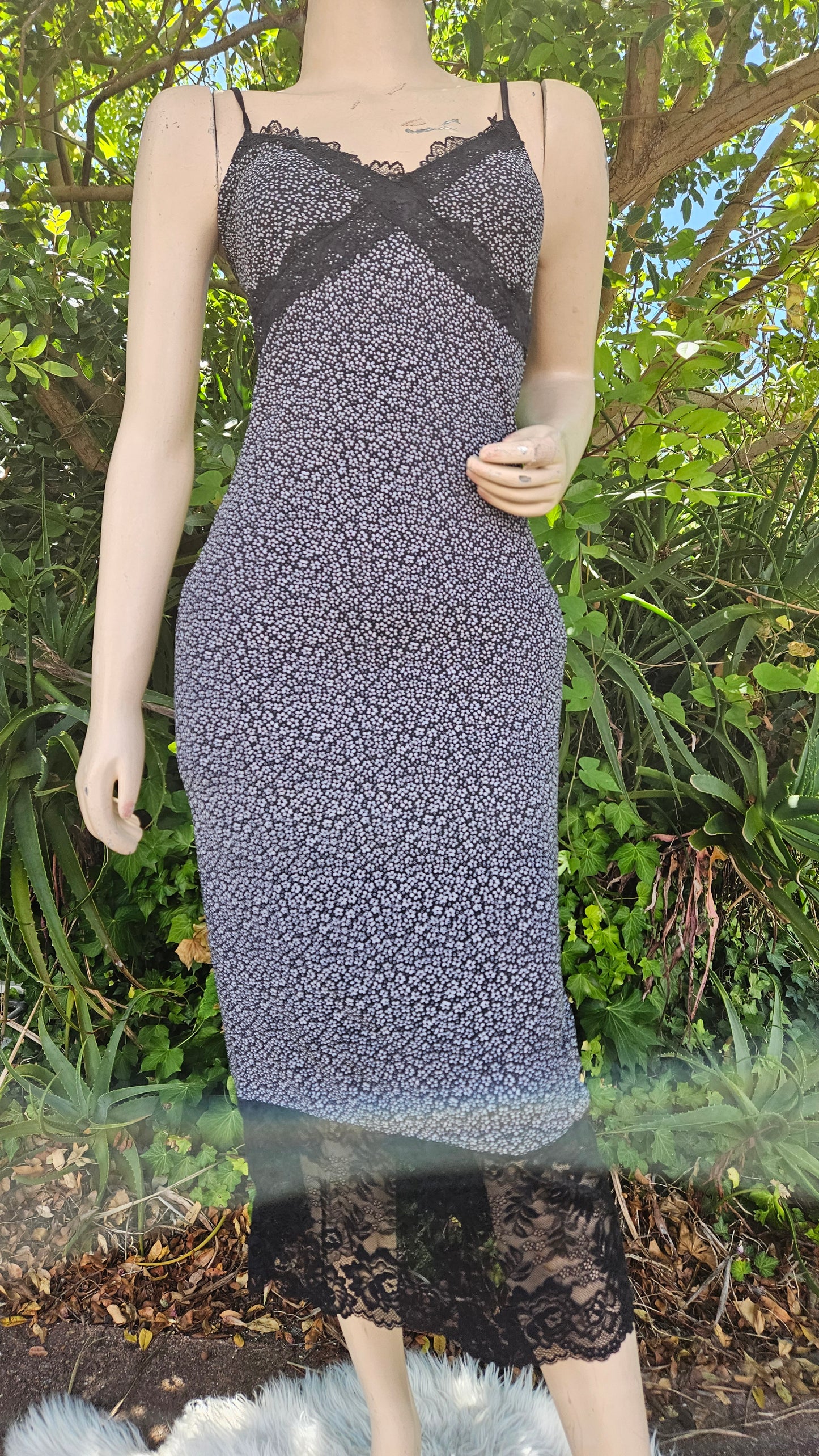 Lace-trimmed Mesh Dress Midi Dress