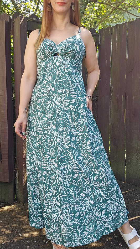 Gorgeous Floral / Green Maxi Dress Size 10 Perfect Condition