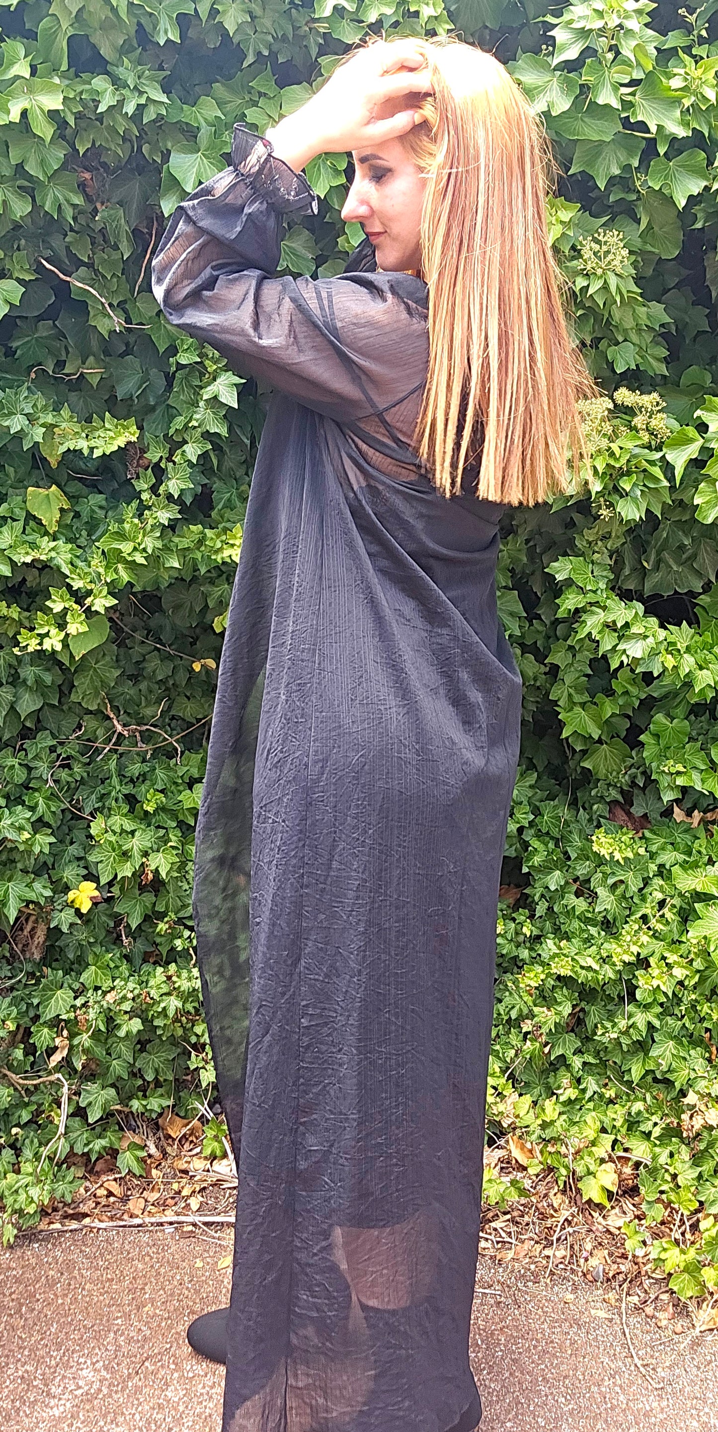 Nz Vintage black Robe & Slip dress Lingerie lace Gown Vintage Robe