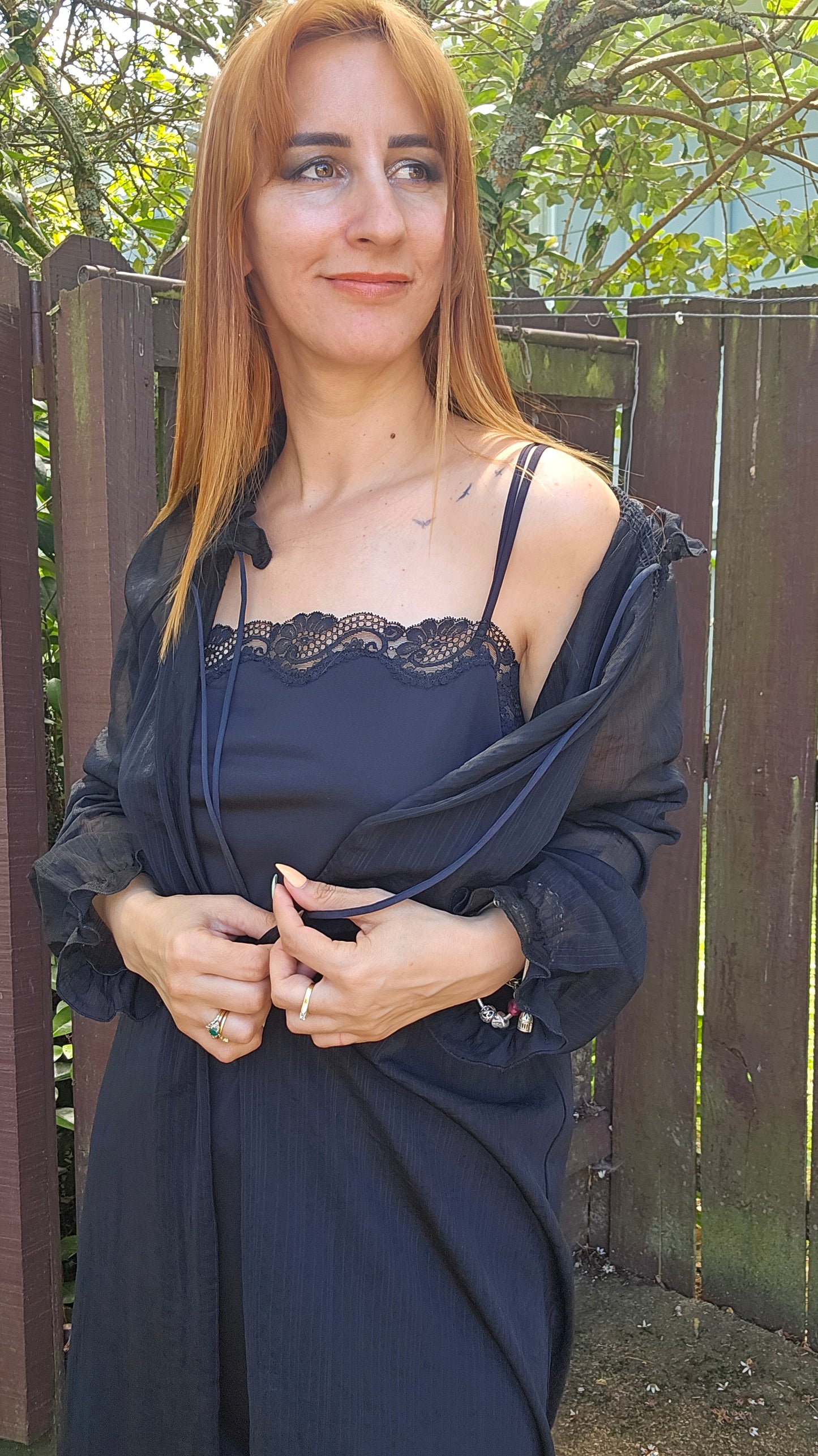 Nz Vintage black Robe & Slip dress Lingerie lace Gown Vintage Robe