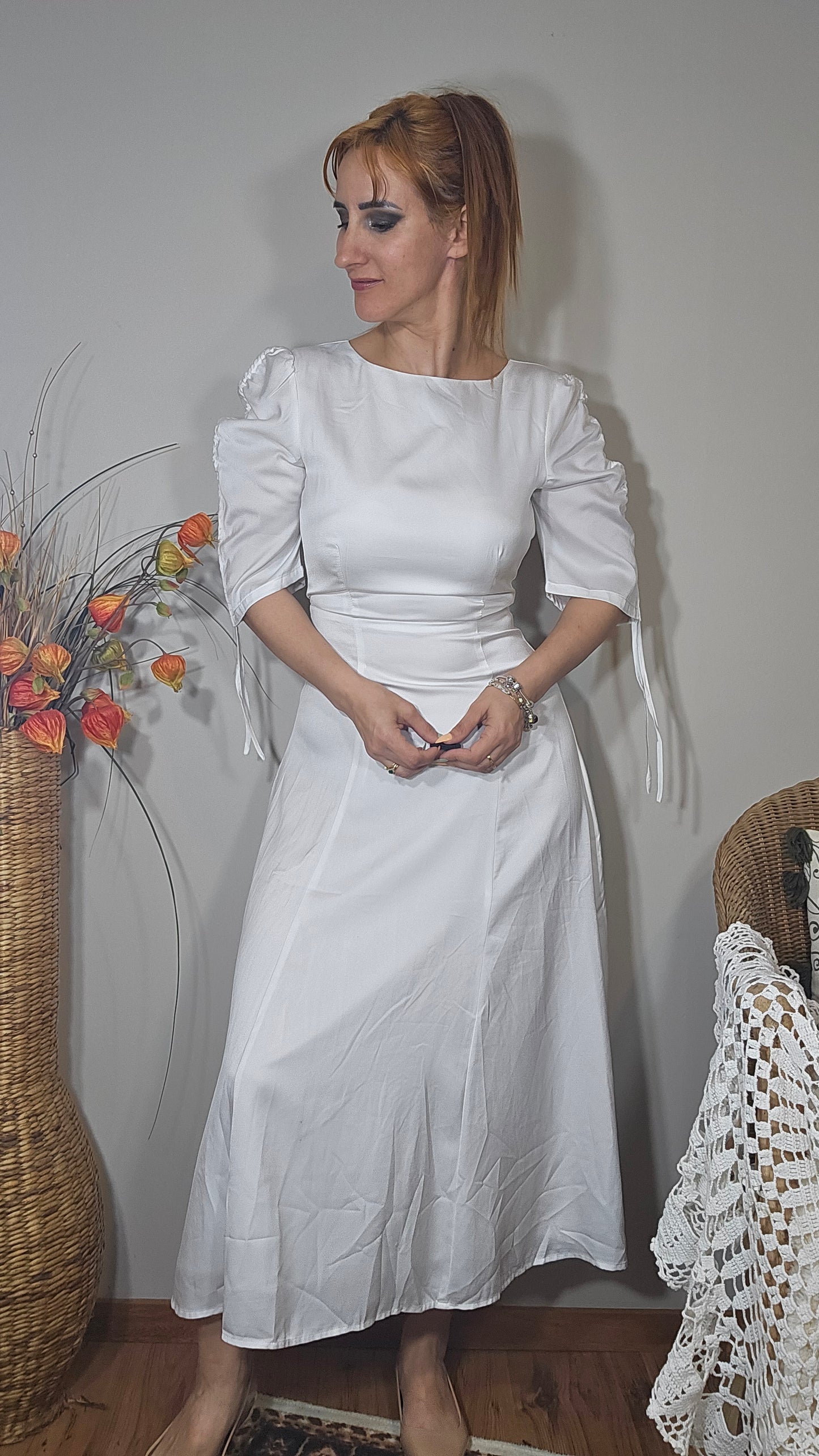 Romantic
Puff Sleeve Cut Out A line Dress Midi Dress