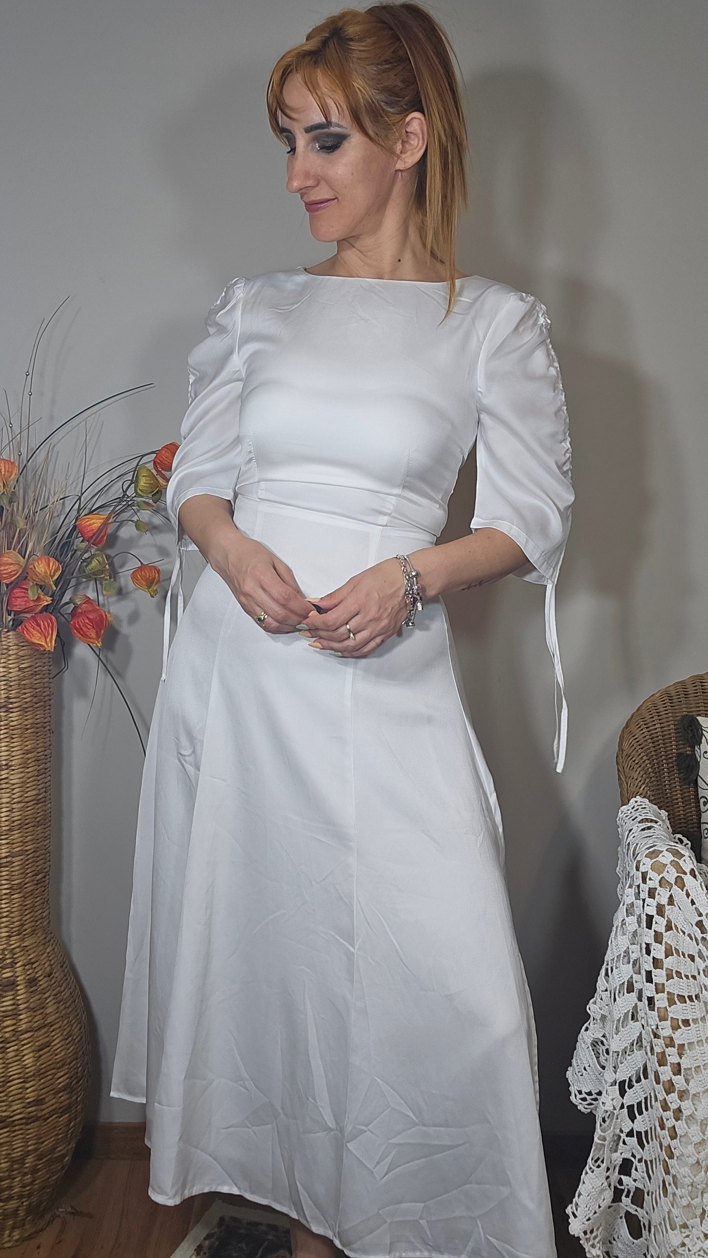 Romantic
Puff Sleeve Cut Out A line Dress Midi Dress