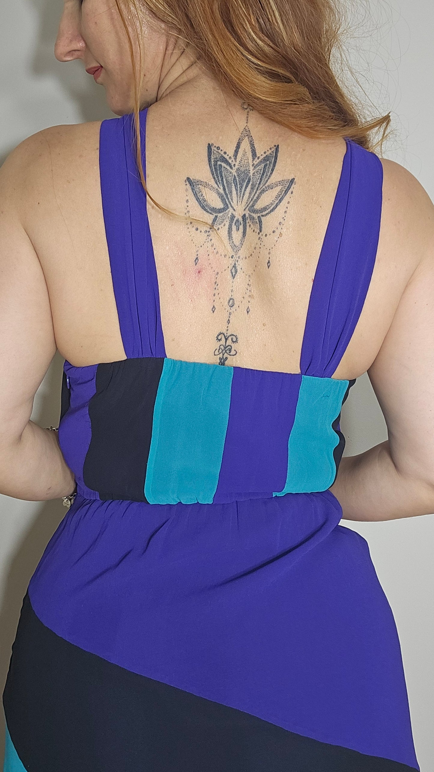 SEDUCE Purple Aqua Black Colour Block Evening Dress
