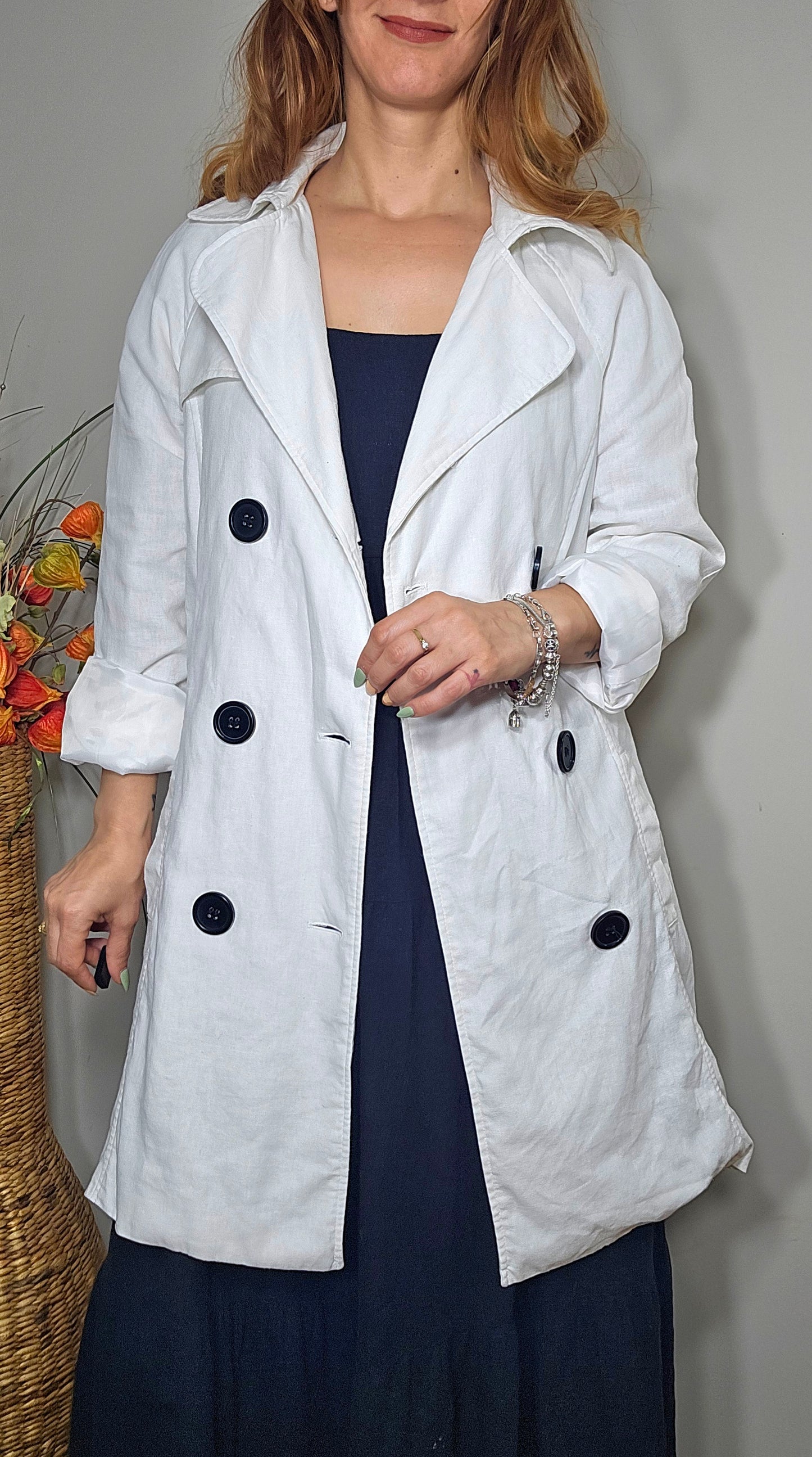 Preloved Trench Coat - jacket 100% Ramie Trench