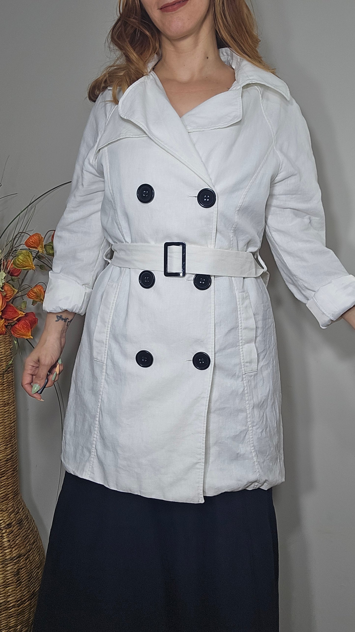 Preloved Trench Coat - jacket 100% Ramie Trench