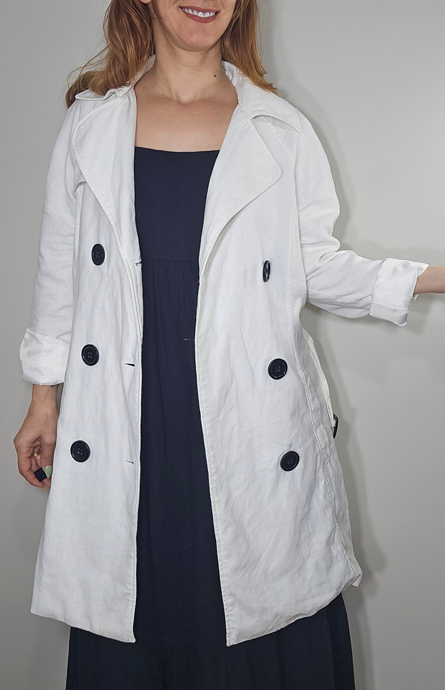 Preloved Trench Coat - jacket 100% Ramie Trench