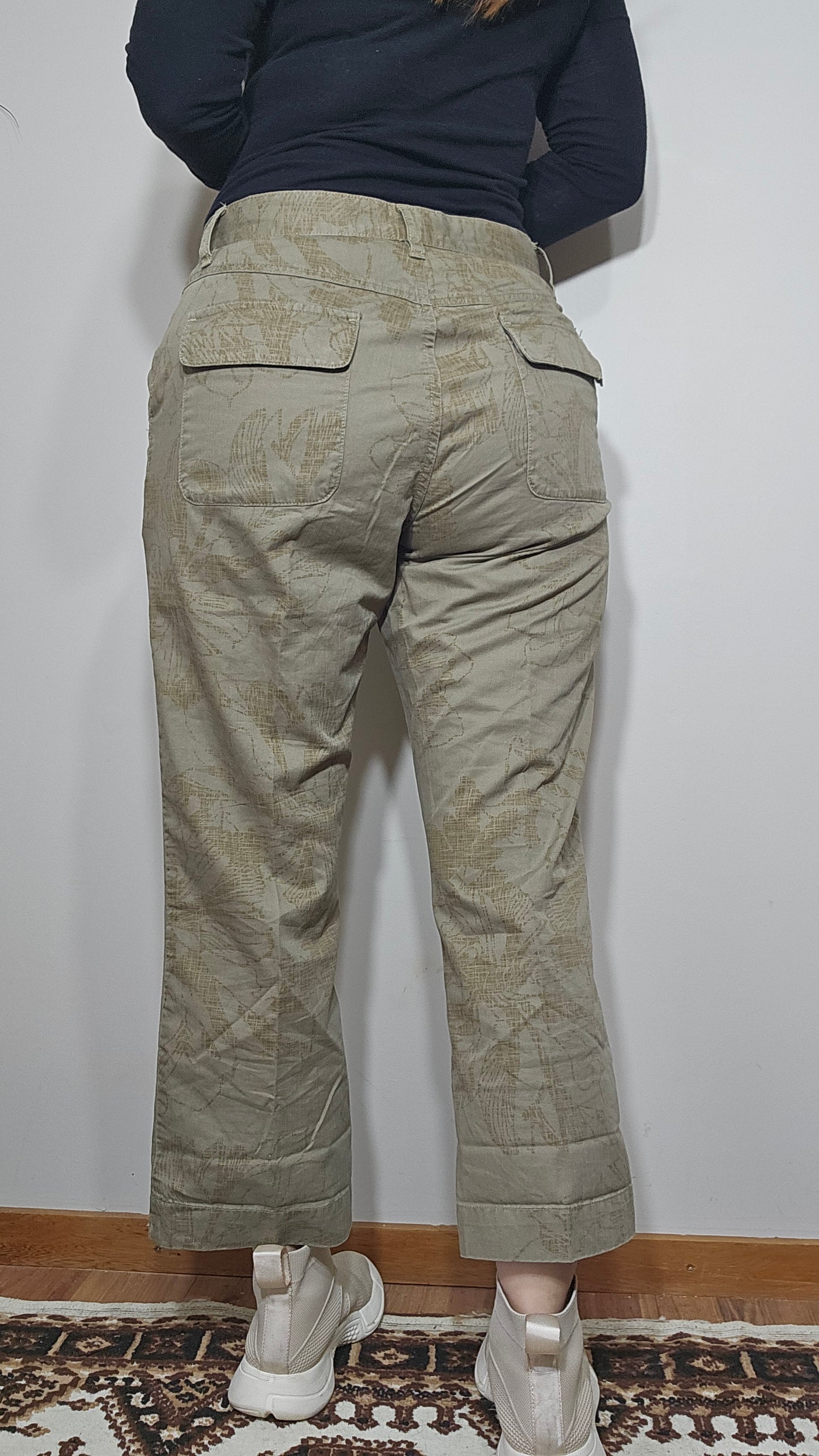 Calvin Klein Womens Pants 6 Beige Floral Cotton Cropped Boho trousers - pants