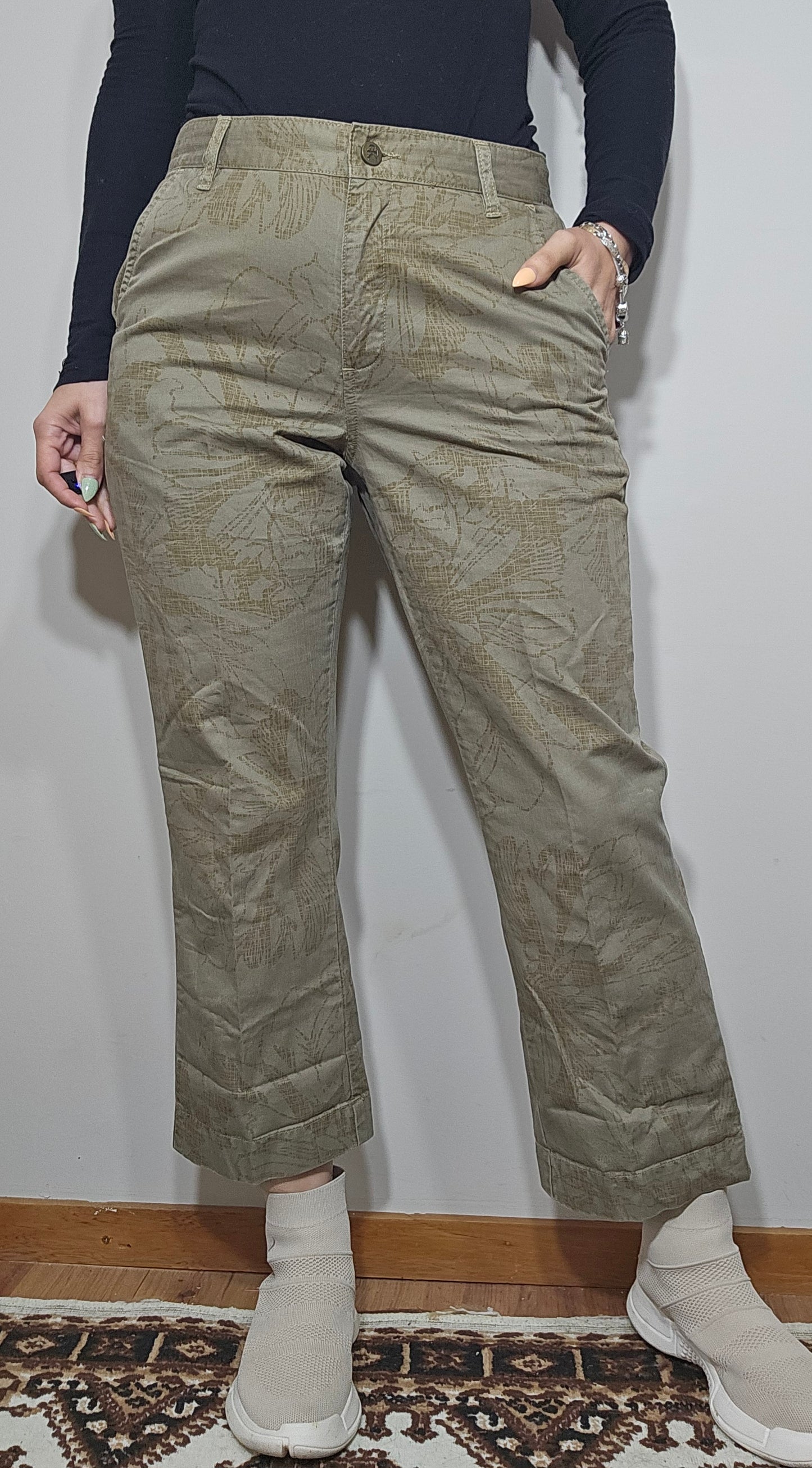 Calvin Klein Womens Pants 6 Beige Floral Cotton Cropped Boho trousers - pants